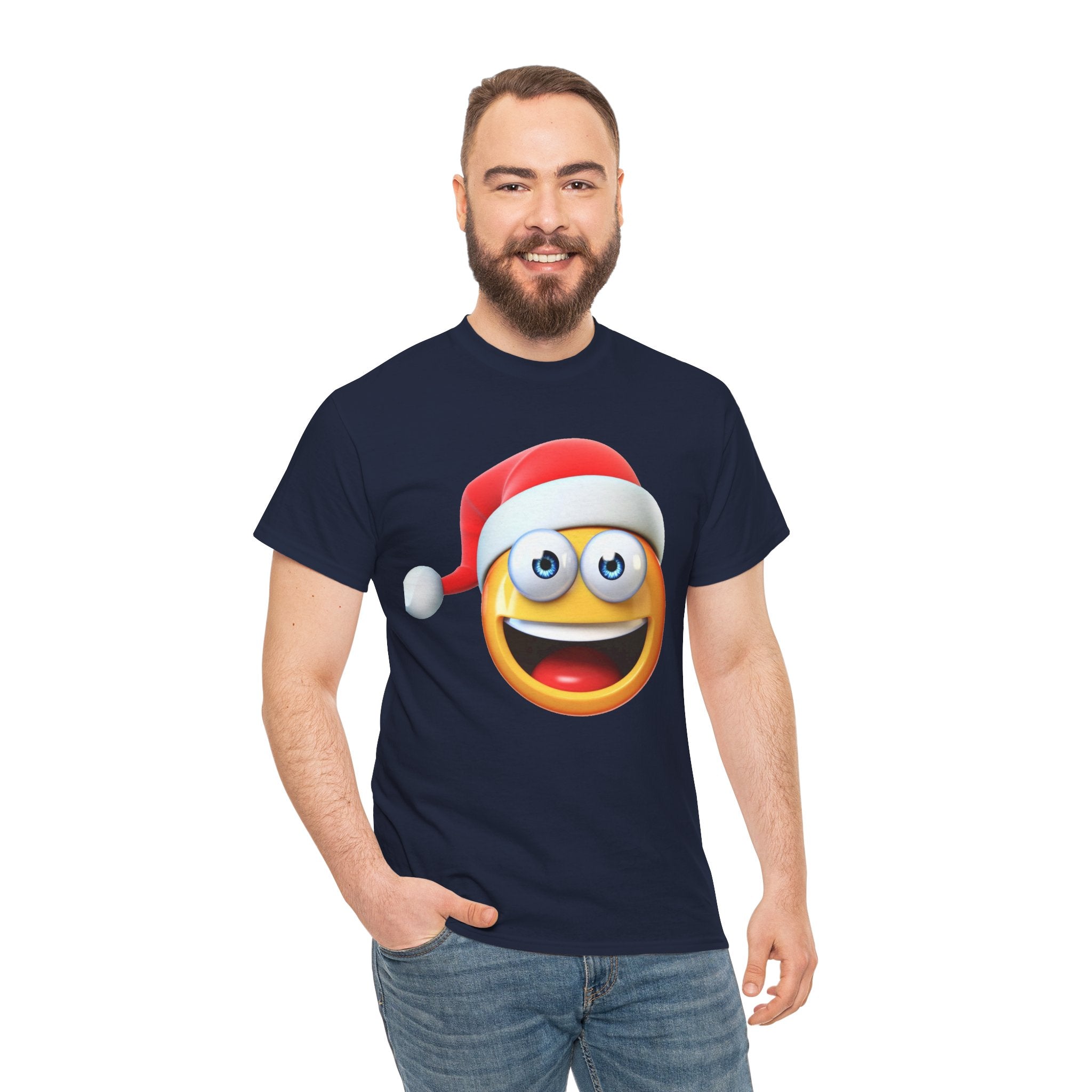 Christmas Emoji T-Shirt — Santa Hat Smiley Holiday Tee
