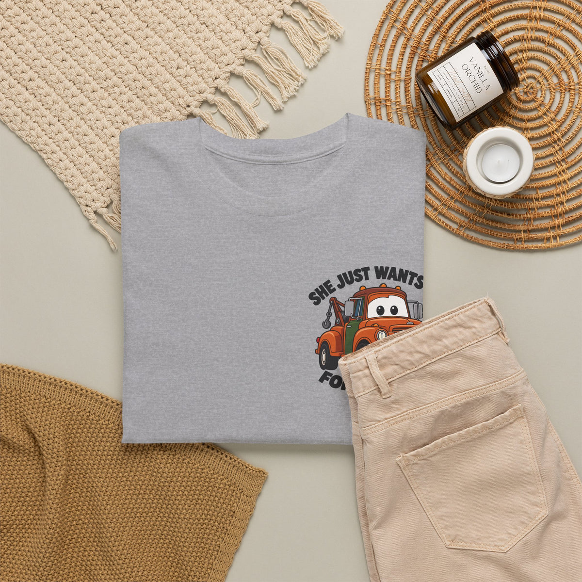 T-Shirt — "She Just Wants Me For My Body" Cute Tow Truck Graphic Tee