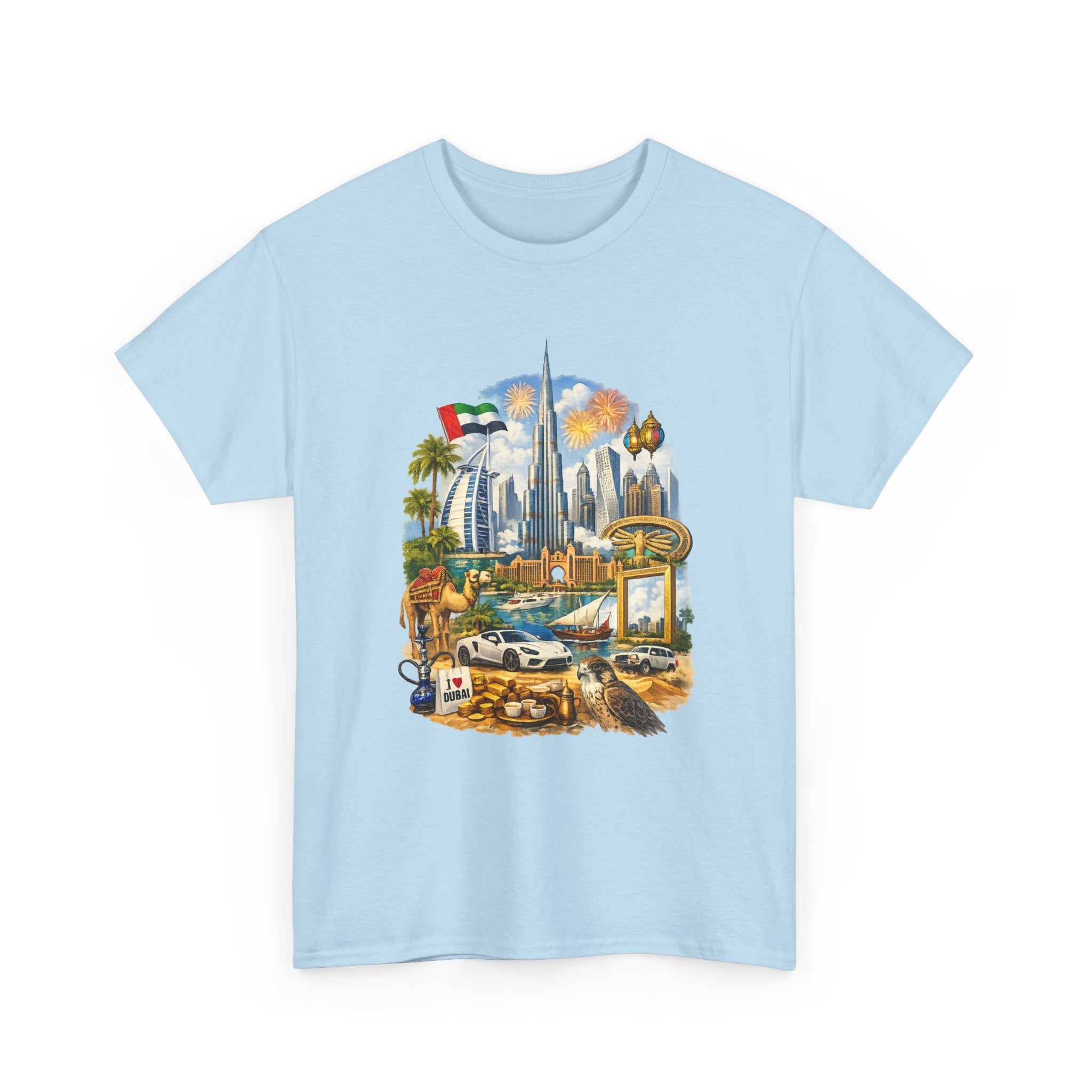 Dubai Skyline Beach Vacation T-Shirt – Retro Travel Collage Tee