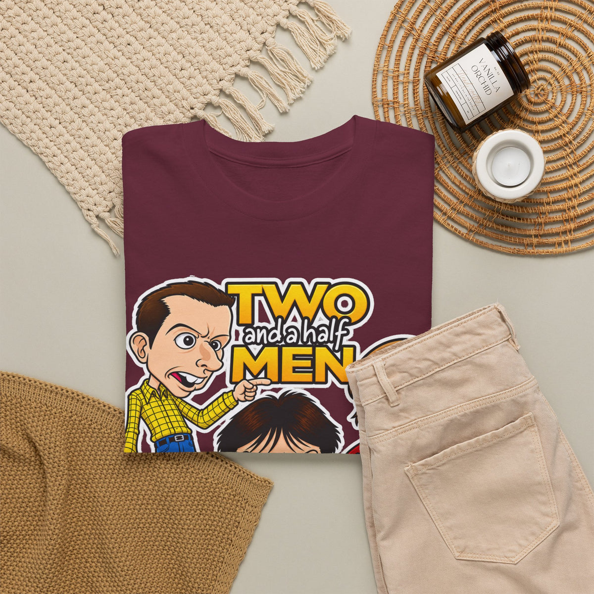 Two and a Half Men Inspired Cartoon Tee — Retro TV Comedy Graphic T-Shirt