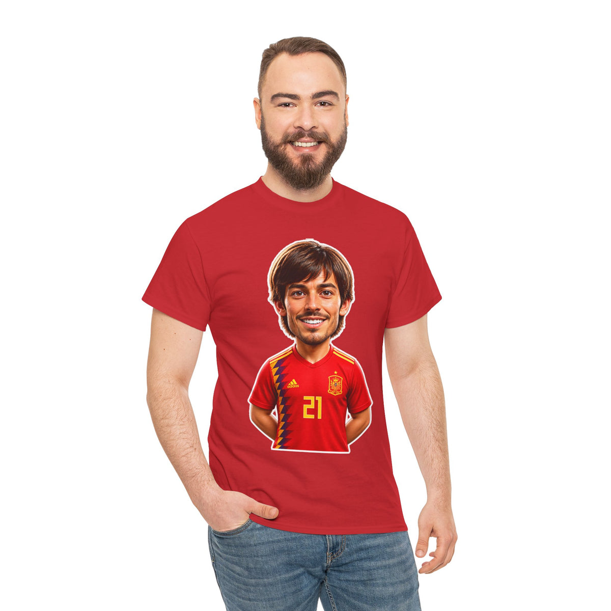 David Silva Caricature Tee — Spain Jersey #21