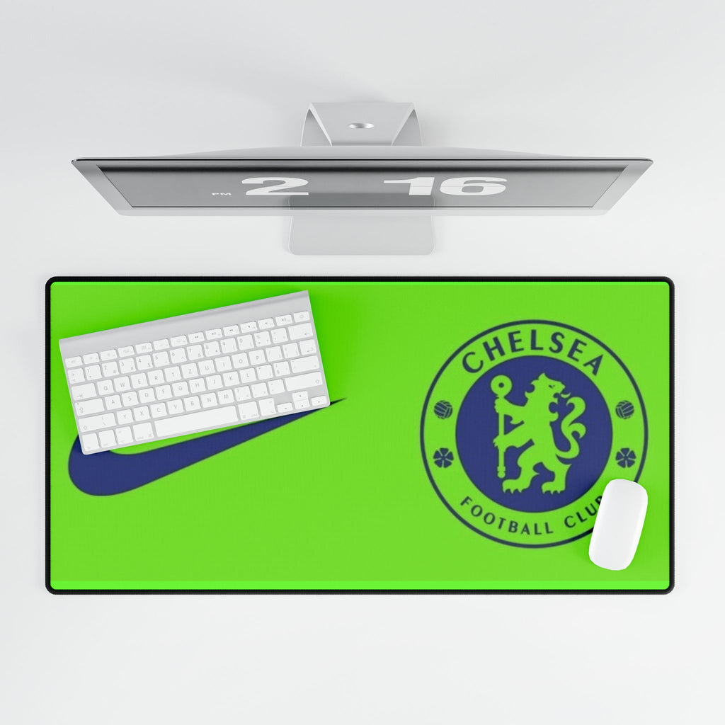 Chelsea FC Inspired Neon Green Desk Mat — Nike Swoosh Football Club Mousepad