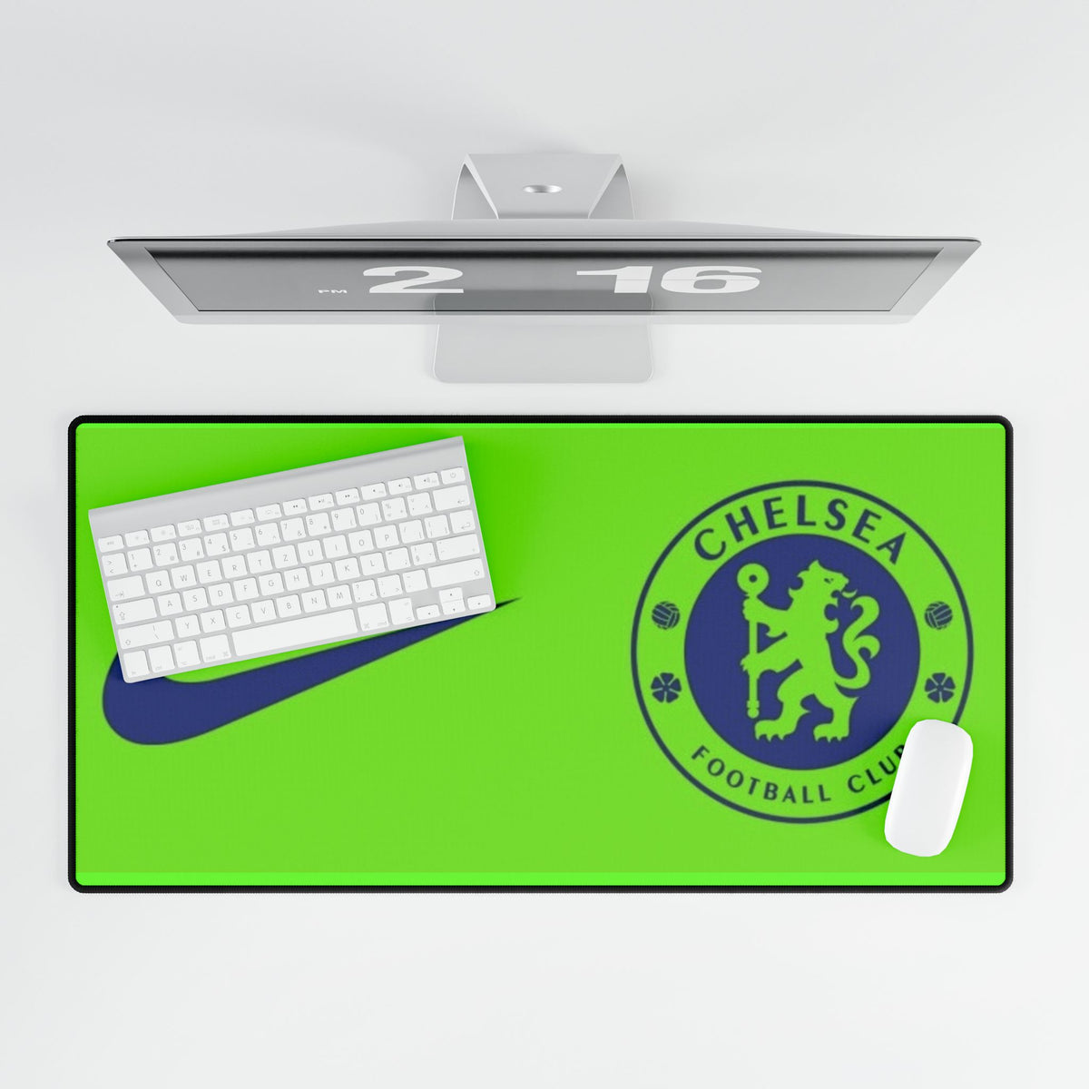 Chelsea FC Inspired Neon Green Desk Mat — Nike Swoosh Football Club Mousepad