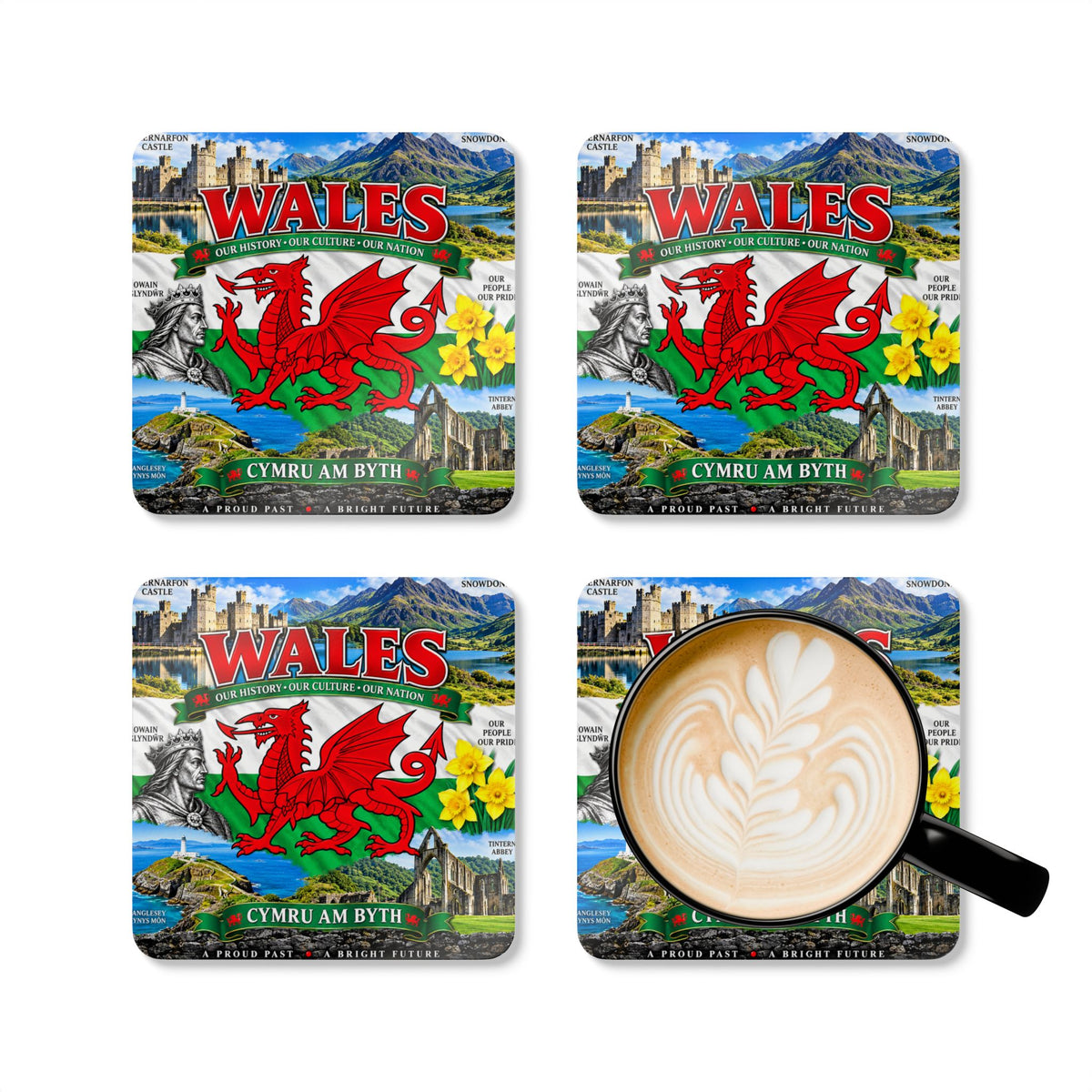 Wales Corkwood Coaster Set — Welsh Dragon, Landmarks & 'Cymru Am Byth' Souvenir Coasters