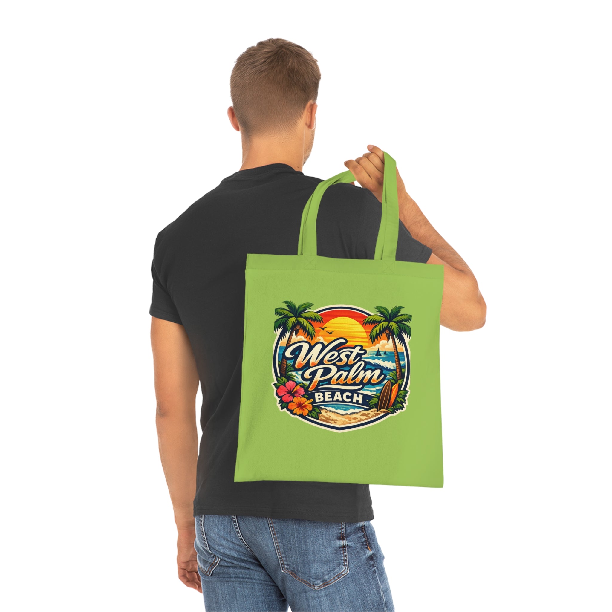 West Palm Beach Cotton Tote — Vintage Tropical Beach Palm Tree Design