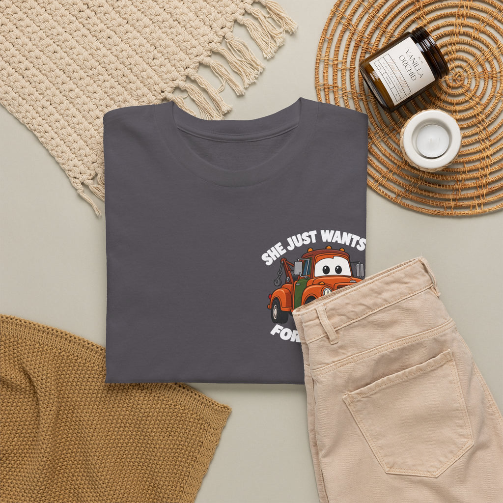 T-Shirt — "She Just Wants Me For My Body" Cute Tow Truck Graphic Tee
