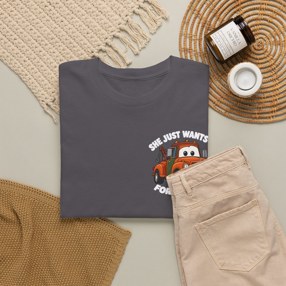 T-Shirt — "She Just Wants Me For My Body" Cute Tow Truck Graphic Tee