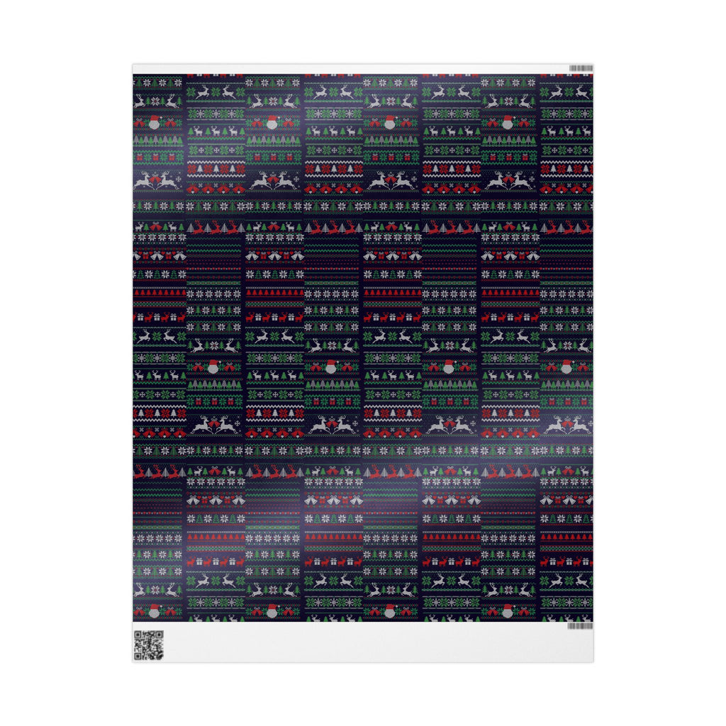 Wrapping Paper - Dark Holiday Fair Isle Reindeer & Snowflake Gift Wrap