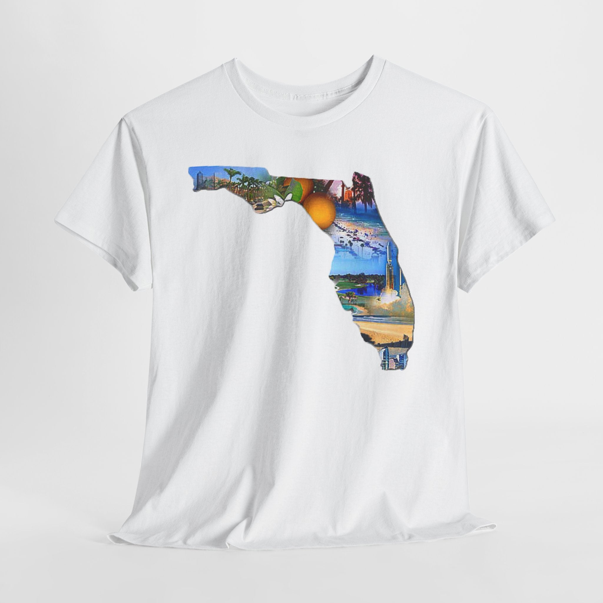 Florida State Shape T-Shirt — Scenic Beach & Sunset Map Tee