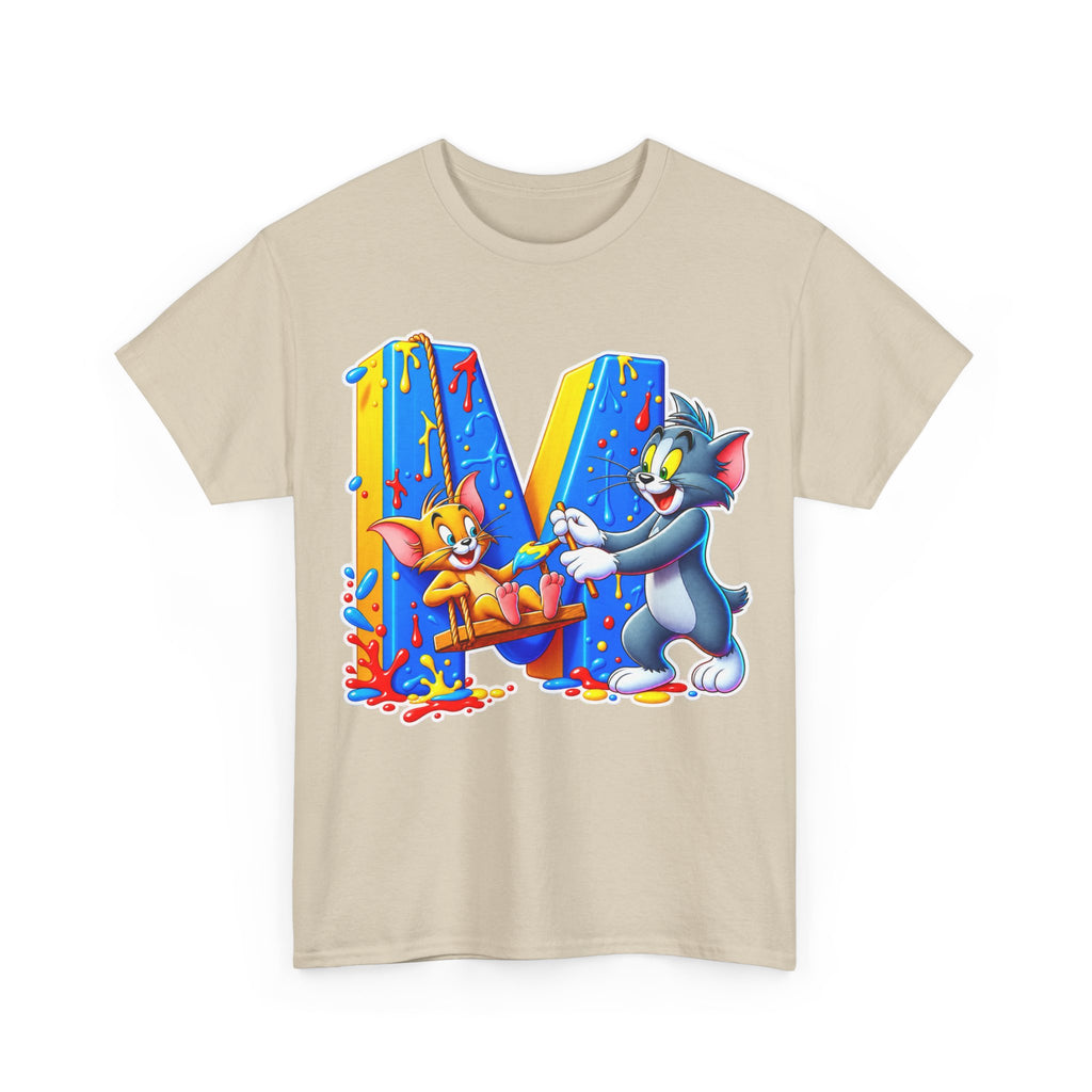 Tom & Jerry Letter M Cotton T-Shirt — Retro Cartoon Graphic Tee