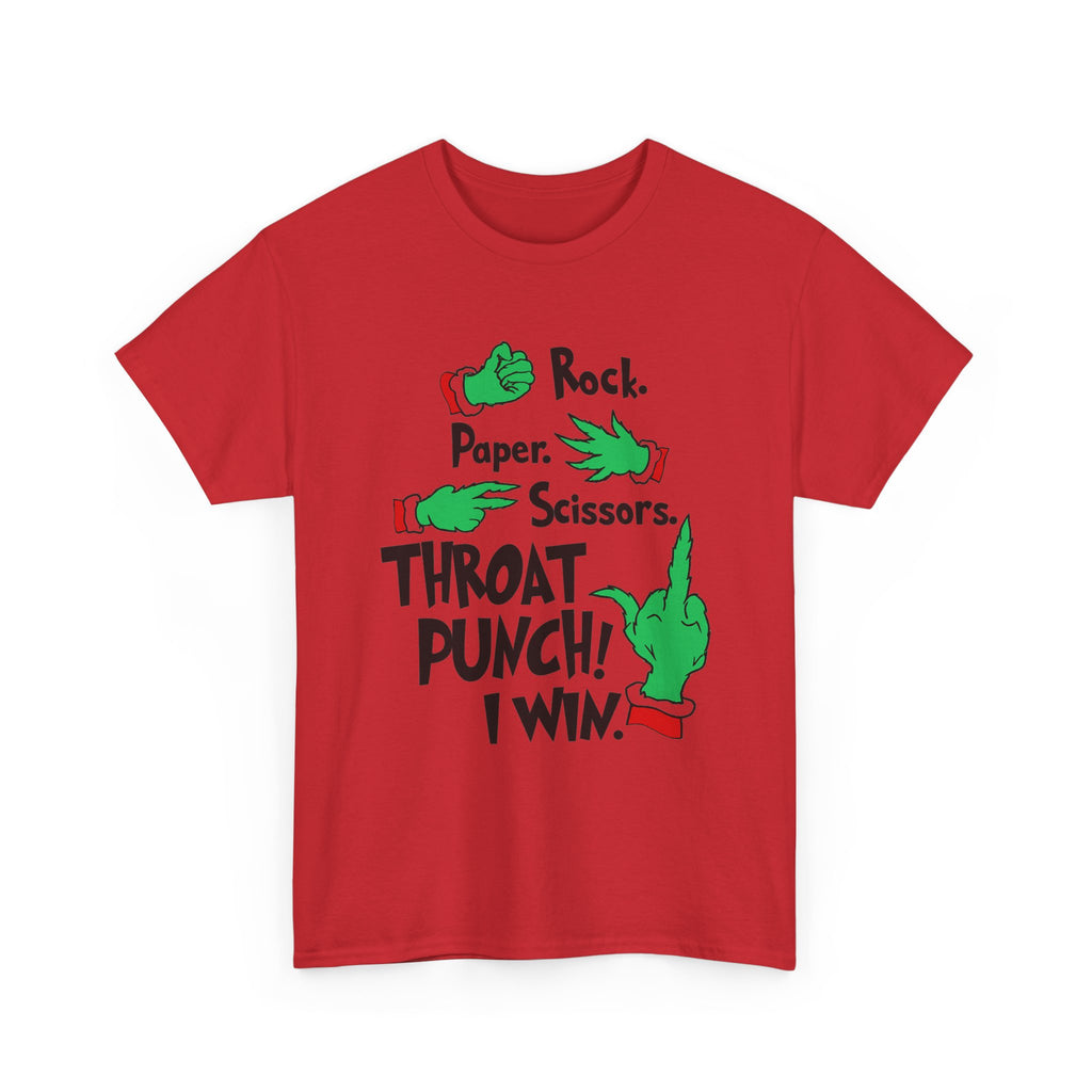 Funny Holiday Tee — "Rock. Paper. Scissors. Throat Punch! I Win" Graphic T-Shirt