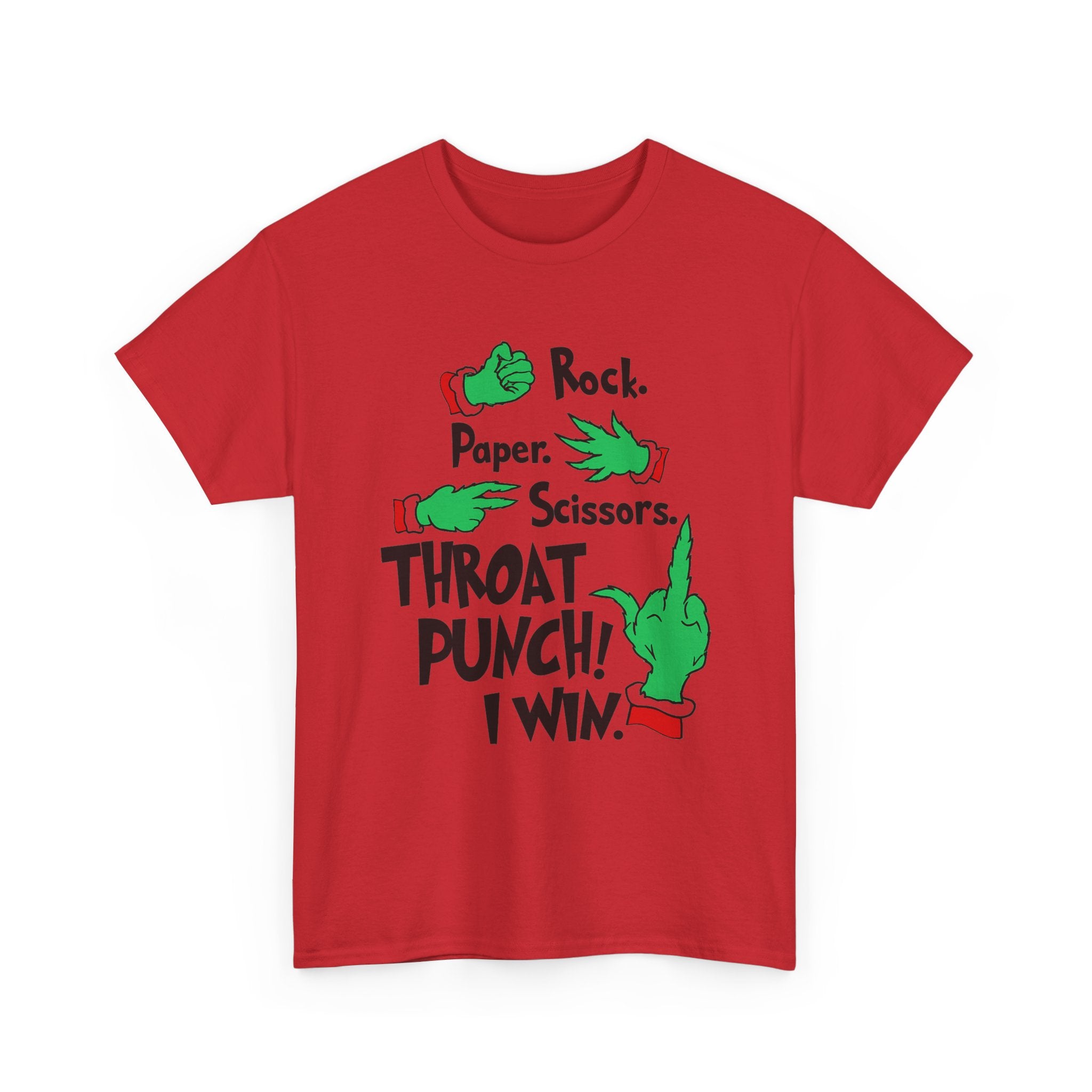 Funny Holiday Tee — "Rock. Paper. Scissors. Throat Punch! I Win" Graphic T-Shirt