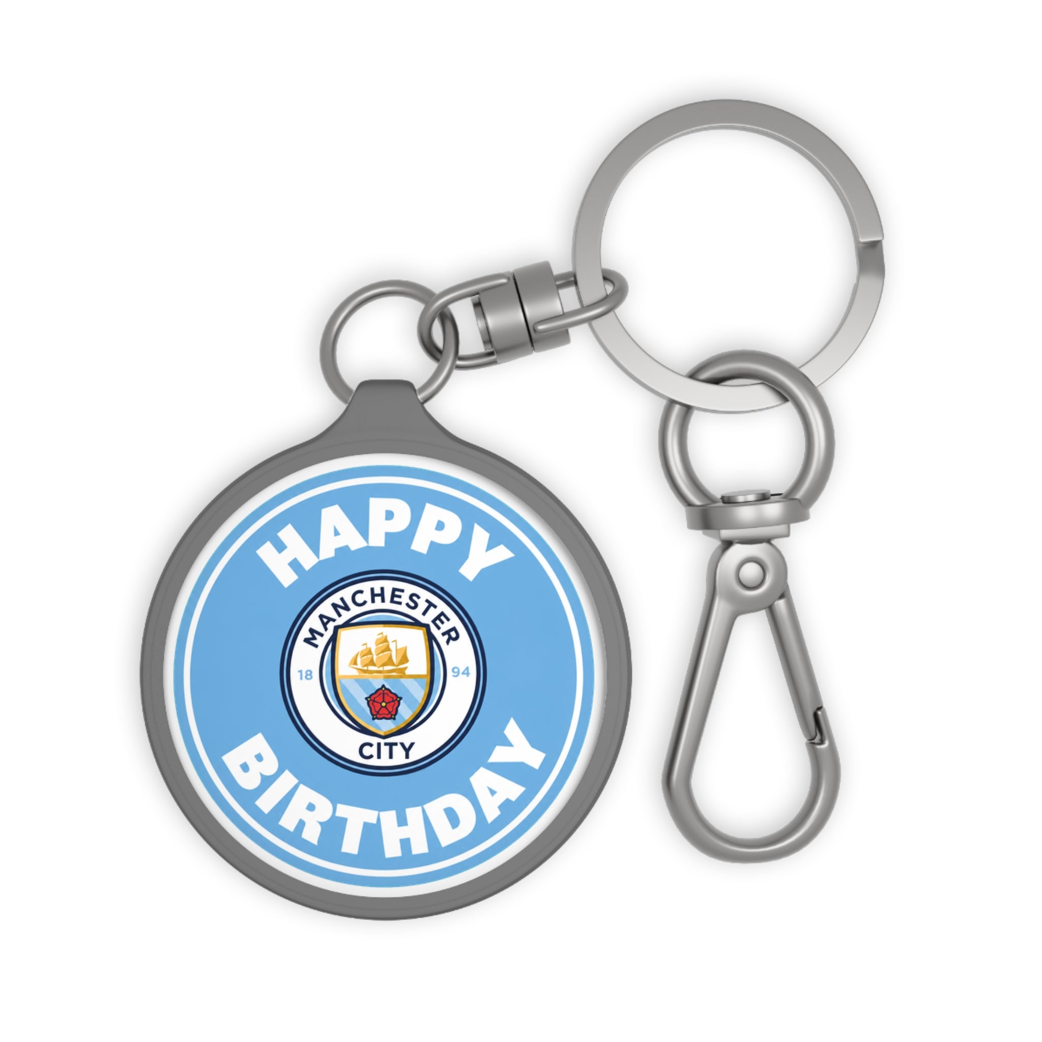 Manchester City Birthday Keyring Tag — "Happy Birthday" Manchester City Logo Keychain