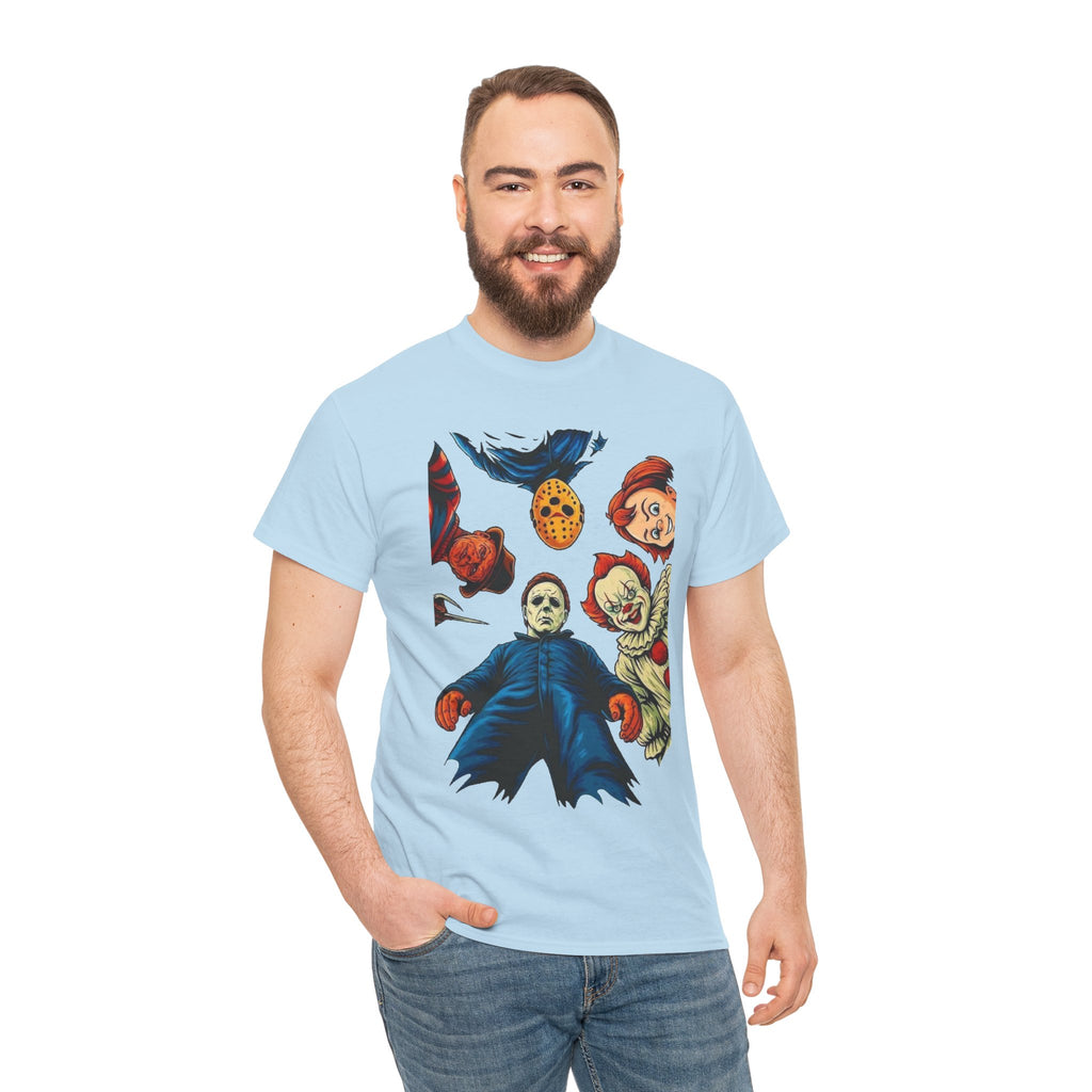 Horror Movie Icons Graphic Tee — Michael Myers, Jason & Classic Clowns Halloween T-Shirt