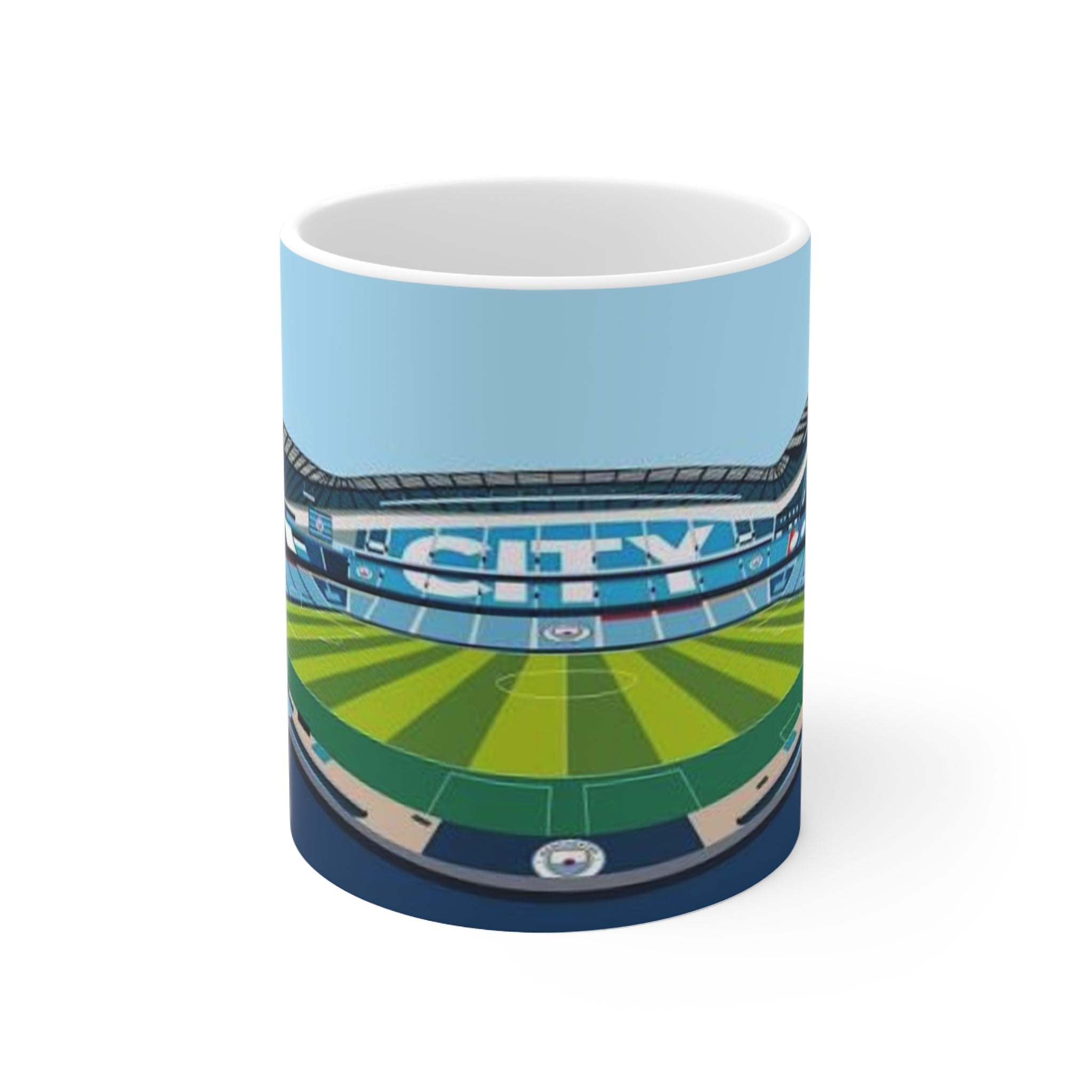 Manchester City Etihad Stadium Panorama Mug — Soccer Pitch Ceramic Coffee Cup (11oz & 15oz)