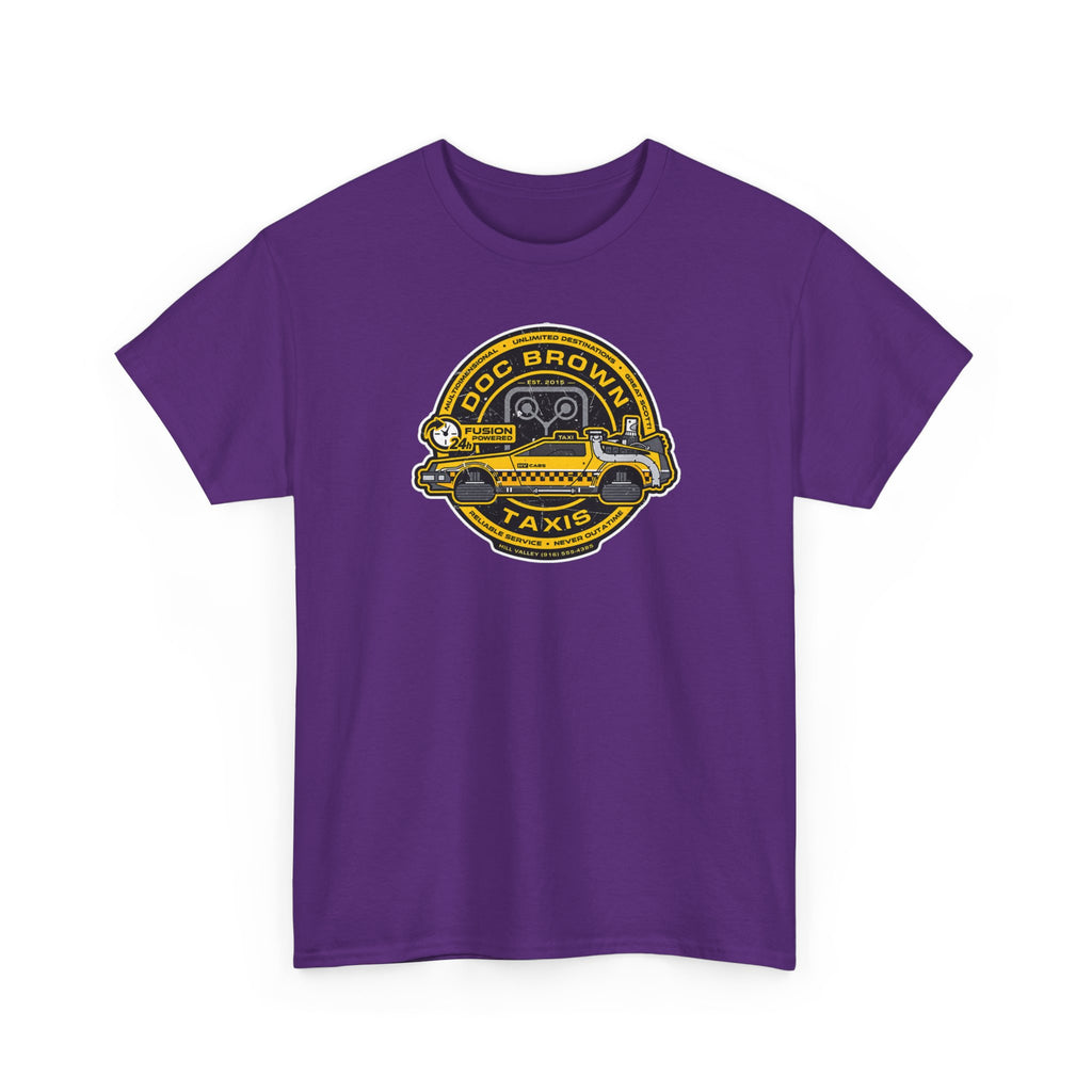 Vintage Taxi Badge T-Shirt — 'Doc Brown Taxis' Retro Cab Logo Tee