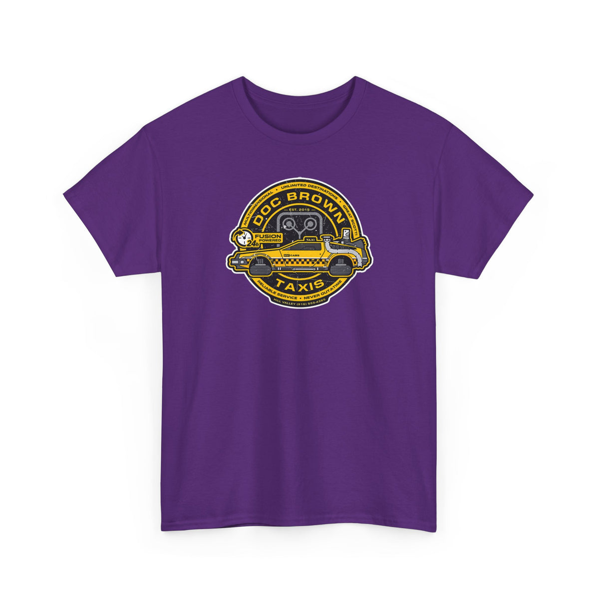 Vintage Taxi Badge T-Shirt — 'Doc Brown Taxis' Retro Cab Logo Tee