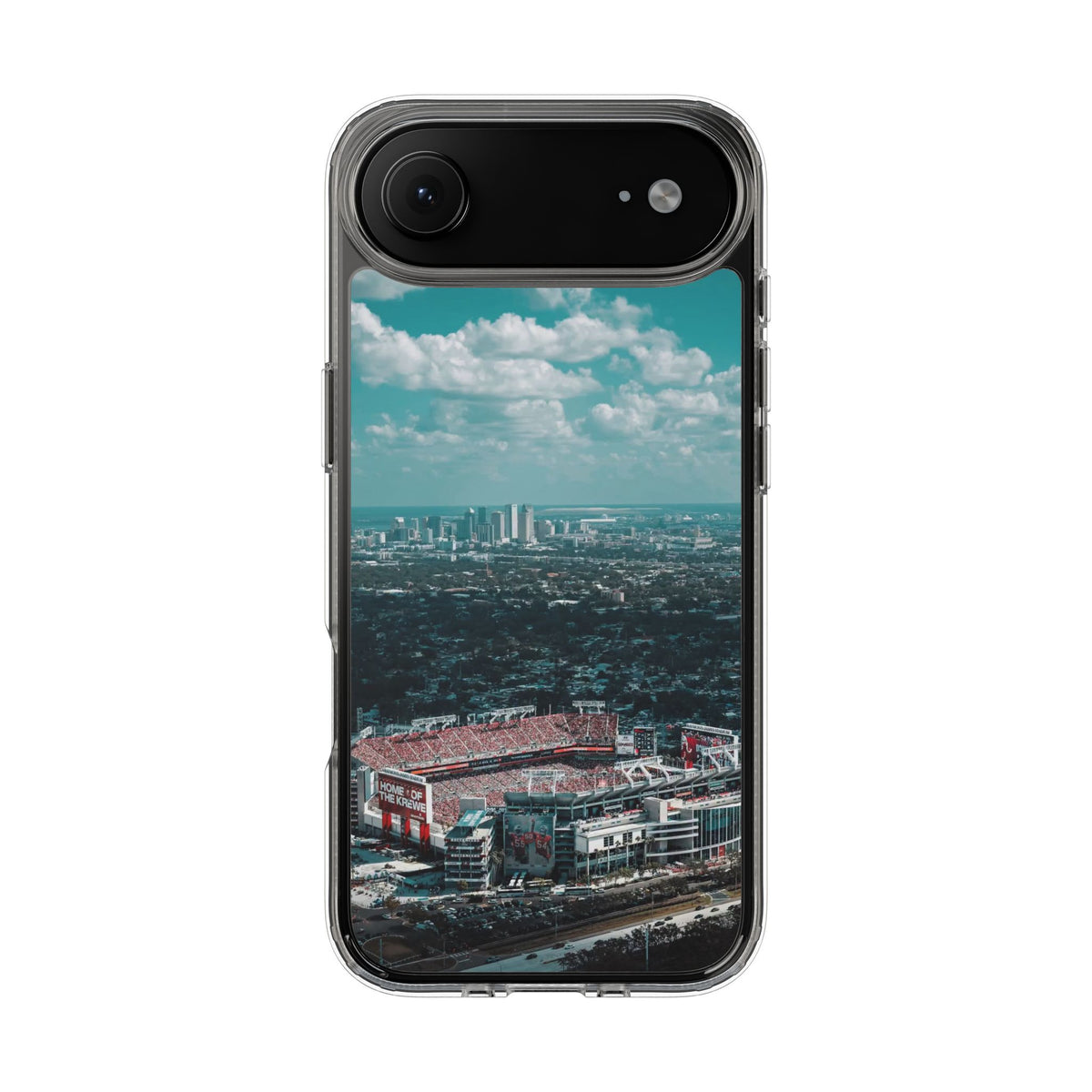 Tampa Bay Raymond James Stadium Clear Phone Case — Aerial City Stadium Design