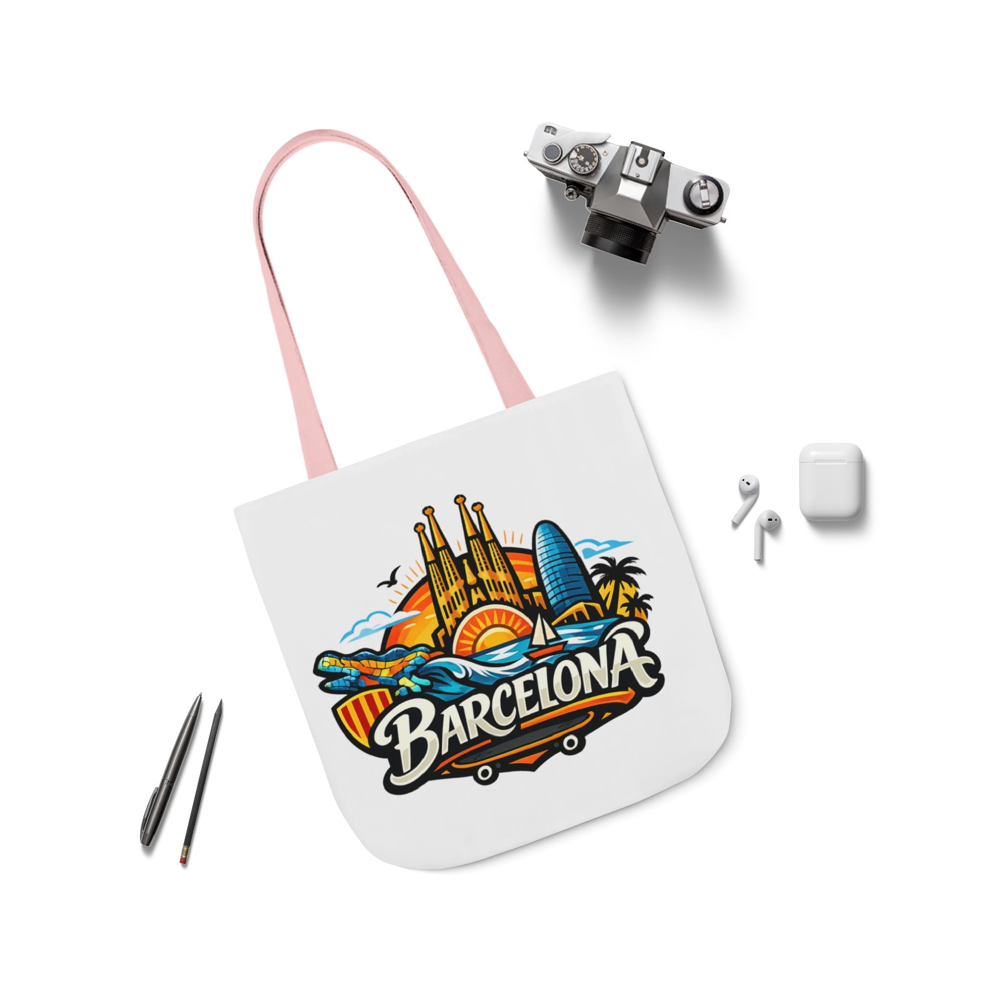 Barcelona Skyline Canvas Tote Bag — Colorful Travel Souvenir Tote