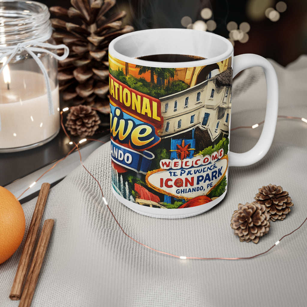 Orlando International Drive Souvenir Mug — Universal Globe & Theme Park Icons, 11oz/15oz