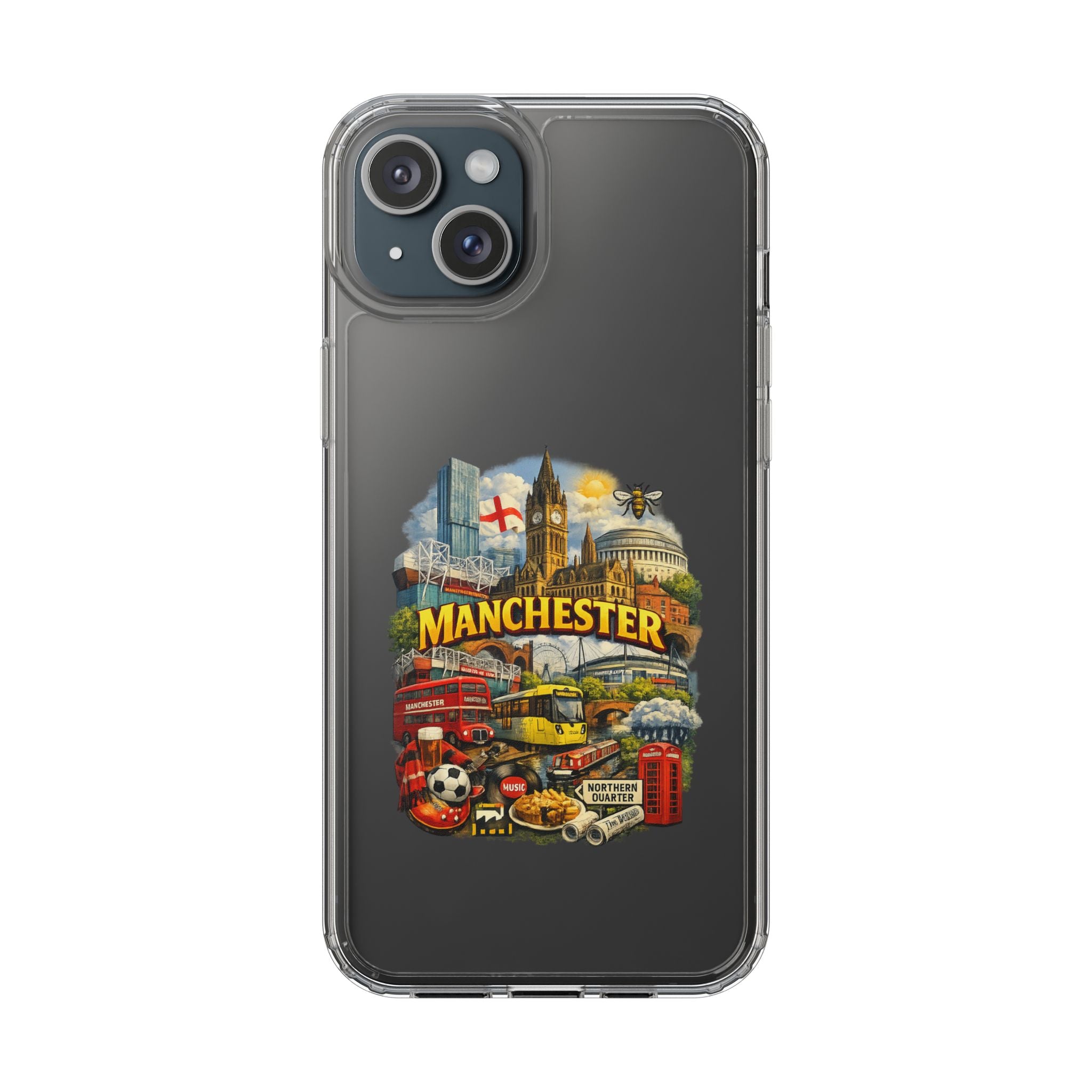 Manchester Landmark Clear Phone Case — Cityscape Collage Design