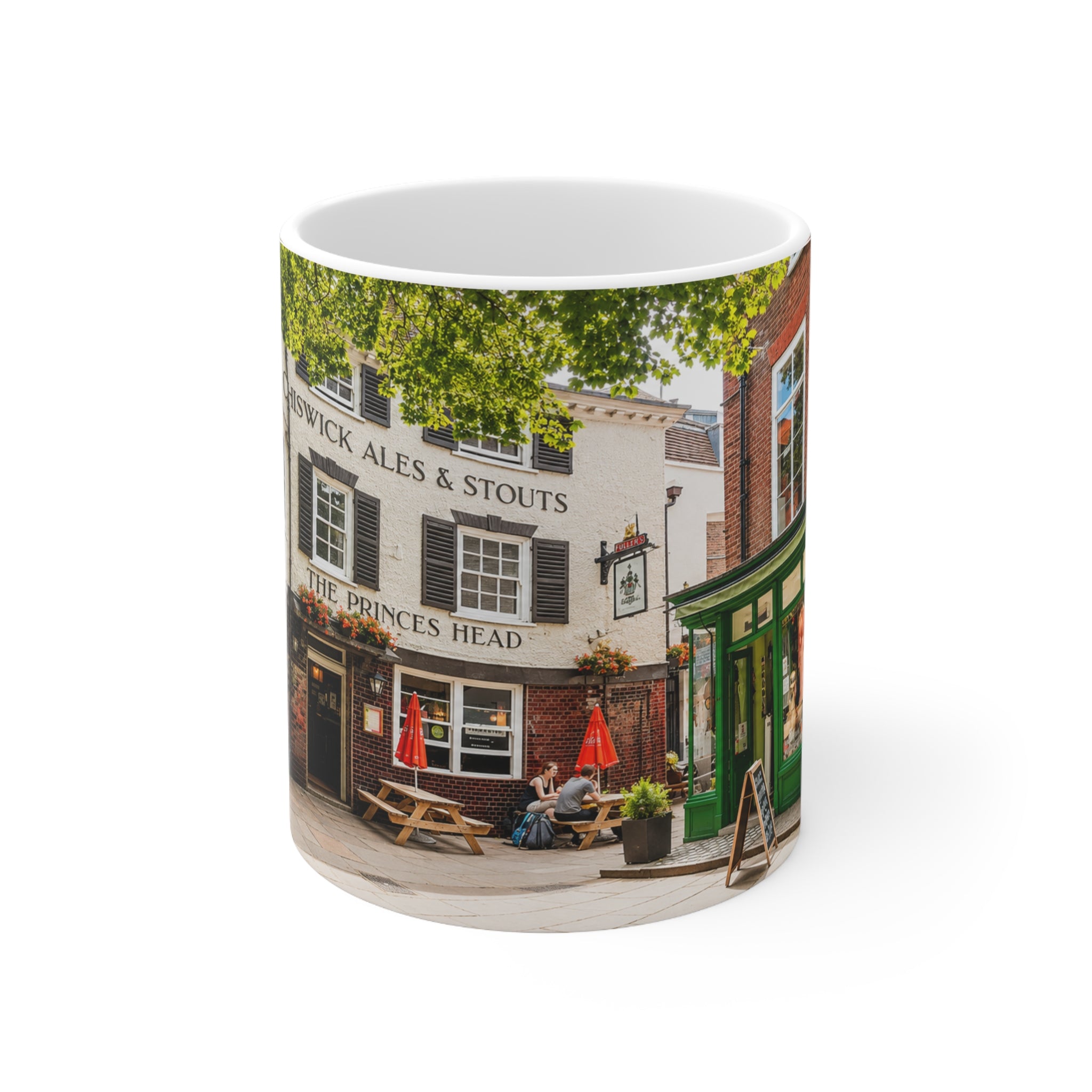Richmond Ted Lasso English Pub Street Scene Mug — Ceramic Coffee Cup (11oz & 15oz)