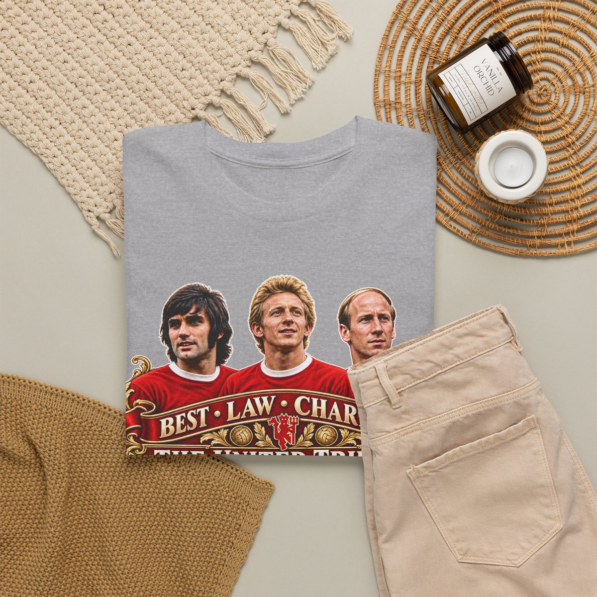 T-Shirt — 'The United Trinity: Best · Law · Charlton' Vintage Football Tribute Tee