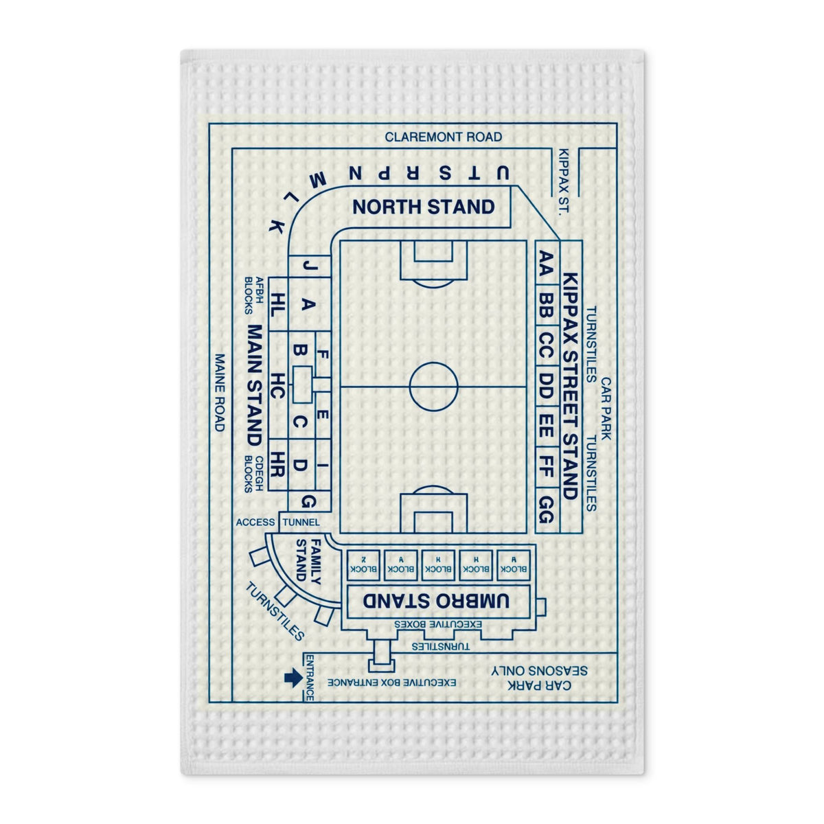 Manchester City Maine Road Seating Plan Tea Towel — Double-Sided Waffle Weave Tea Towel