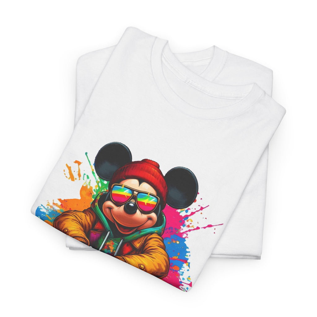 Streetwear Mouse Graphic Tee — Colorful Urban Hip-Hop Cartoon Shirt