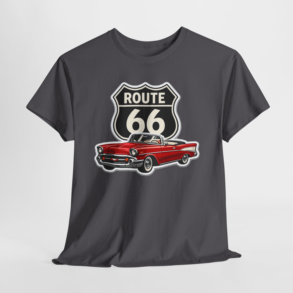 Route 66 Classic Car T‑Shirt — Retro Red Convertible Road Trip Tee
