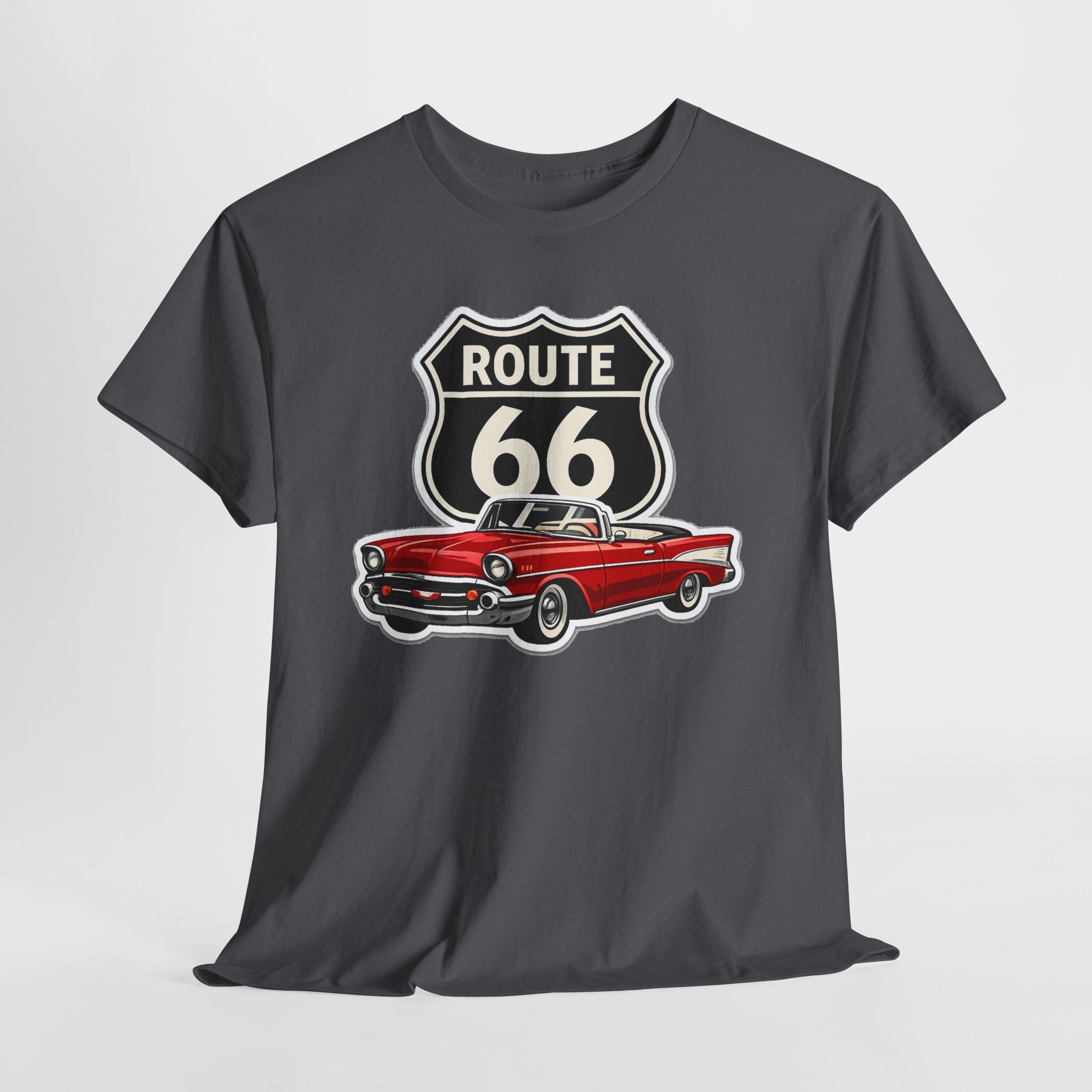 Route 66 Classic Car T‑Shirt — Retro Red Convertible Road Trip Tee