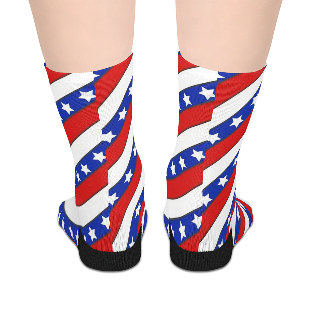 Patriotic Stars & Stripes Mid-Length Socks — American Flag Spiral Design for 4th of July & Everyday