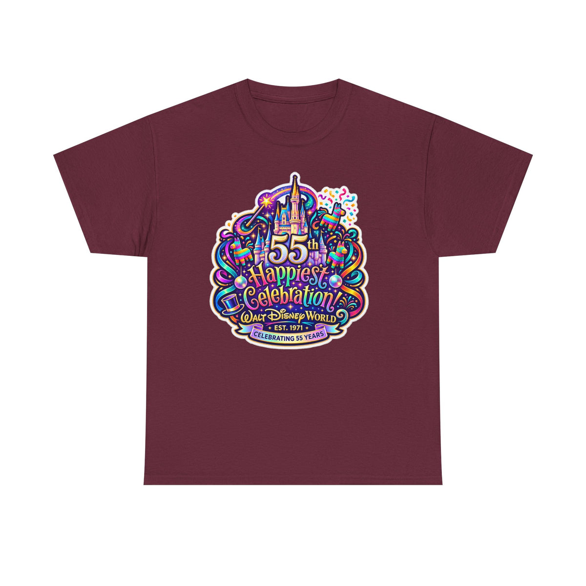T-Shirt — "55th Happiest Celebration" Colorful Anniversary Castle Graphic Tee