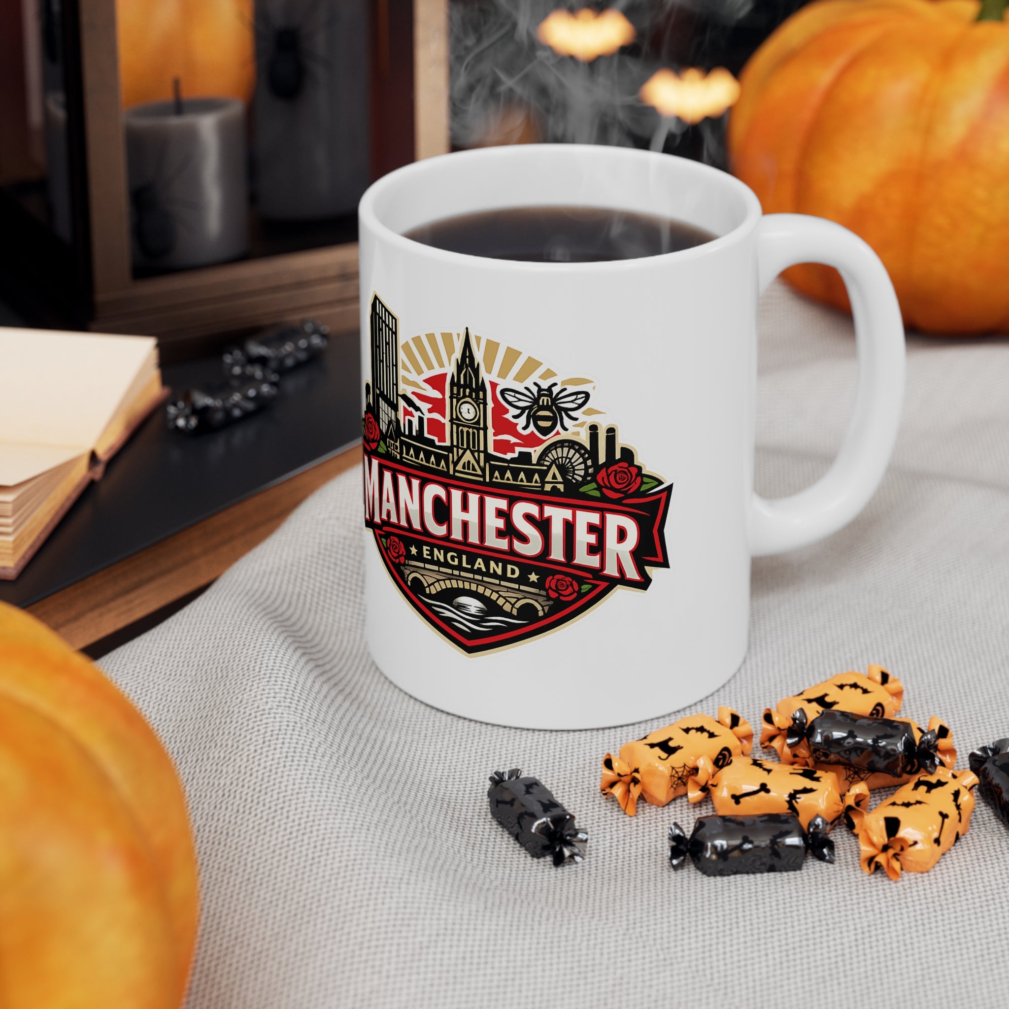Manchester England Ceramic Coffee Cups, 11oz, 15oz