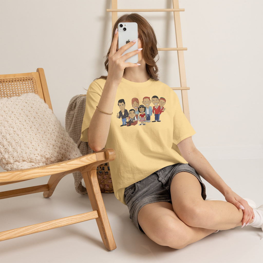 Happy Days Retro TV Cast Cartoon Tee - Vintage Sitcom Character Group Shirt