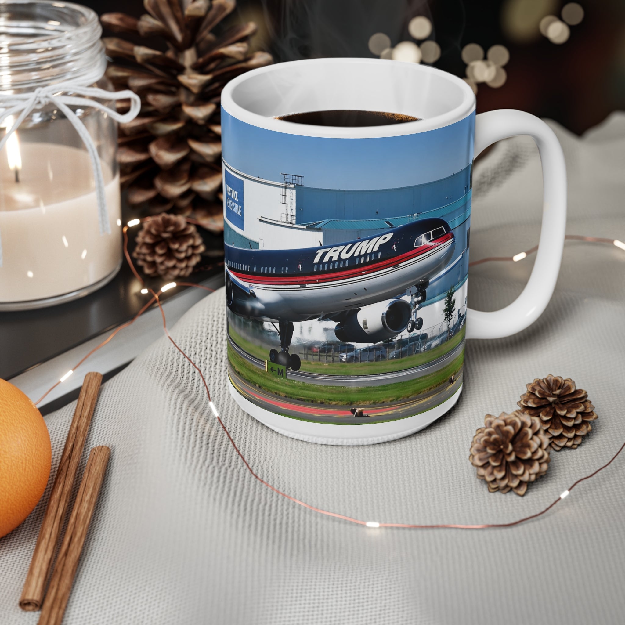 Trump Airliner Ceramic Mug — Photo Print Jet Plane Coffee Cup (11oz & 15oz)