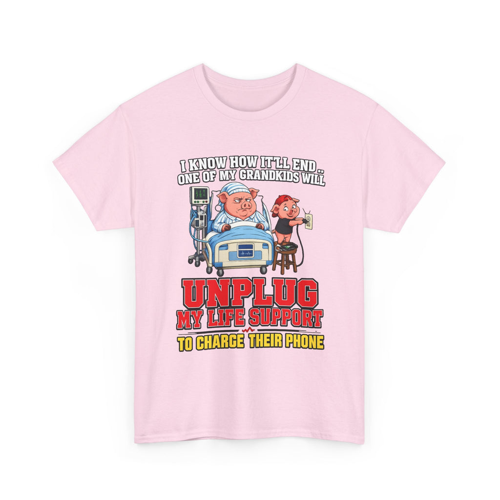 Funny Grandpa T-Shirt - "Unplug My Life Support to Charge Their Phone" Grandpa Humor Tee