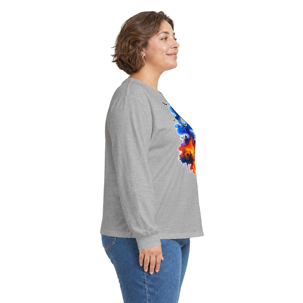 Ghost Flame Long Sleeve Tee — Spooky Blue Spirit Graphic