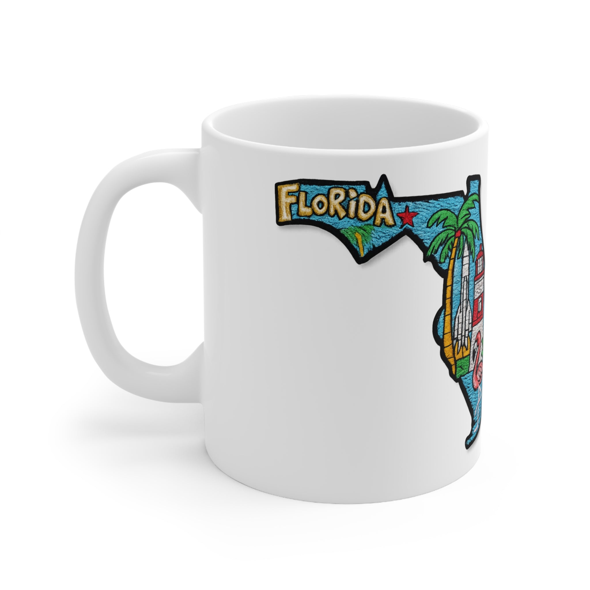 Florida State Map Coffee Mug – Retro Palm Trees, Lighthouse & Flamingo 11oz/15oz