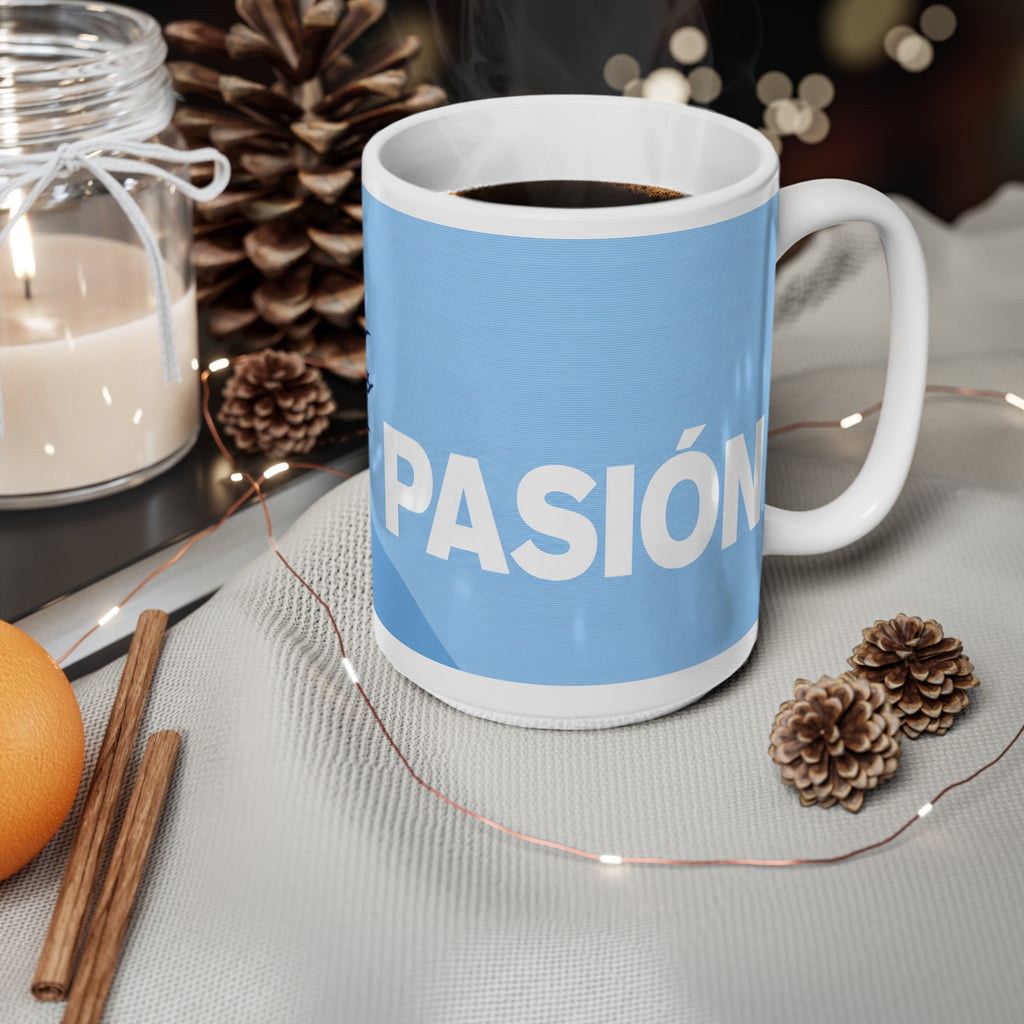 Manchester City PASIÓN Ceramic Mug – 'Passion' Blue Portrait Coffee Cup (11oz & 15oz)