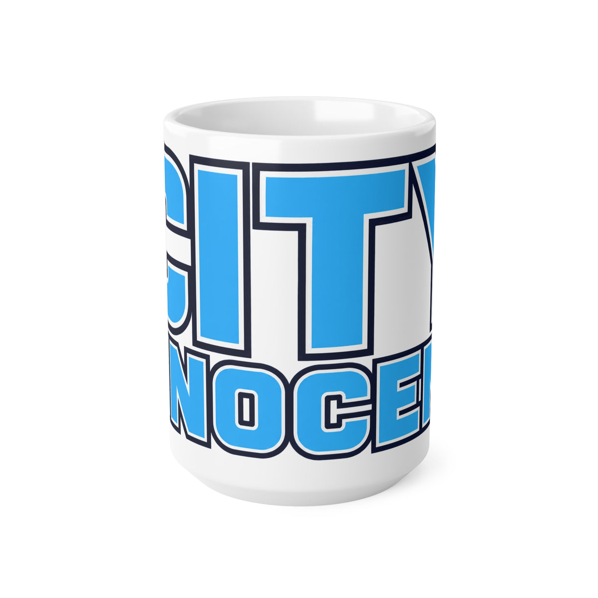 City Innocent Ceramic Coffee Mug — Bold Blue Graphic 11oz & 15oz