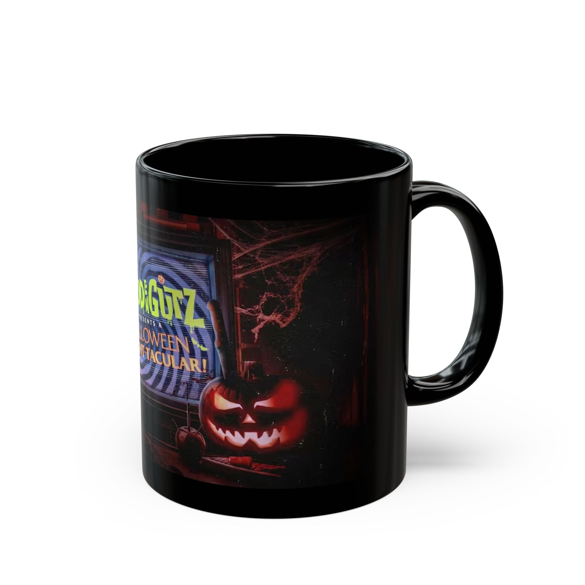 Halloween Horror Mug — 'Blood & Gutz Halloween Fright-Tacular' Black Ceramic Coffee Cup