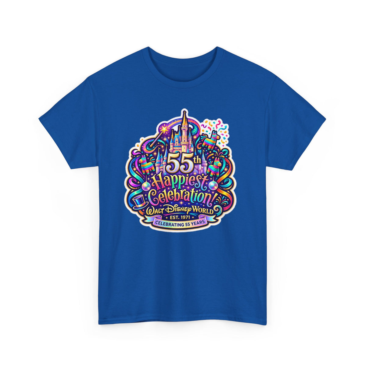 T-Shirt — "55th Happiest Celebration" Colorful Anniversary Castle Graphic Tee