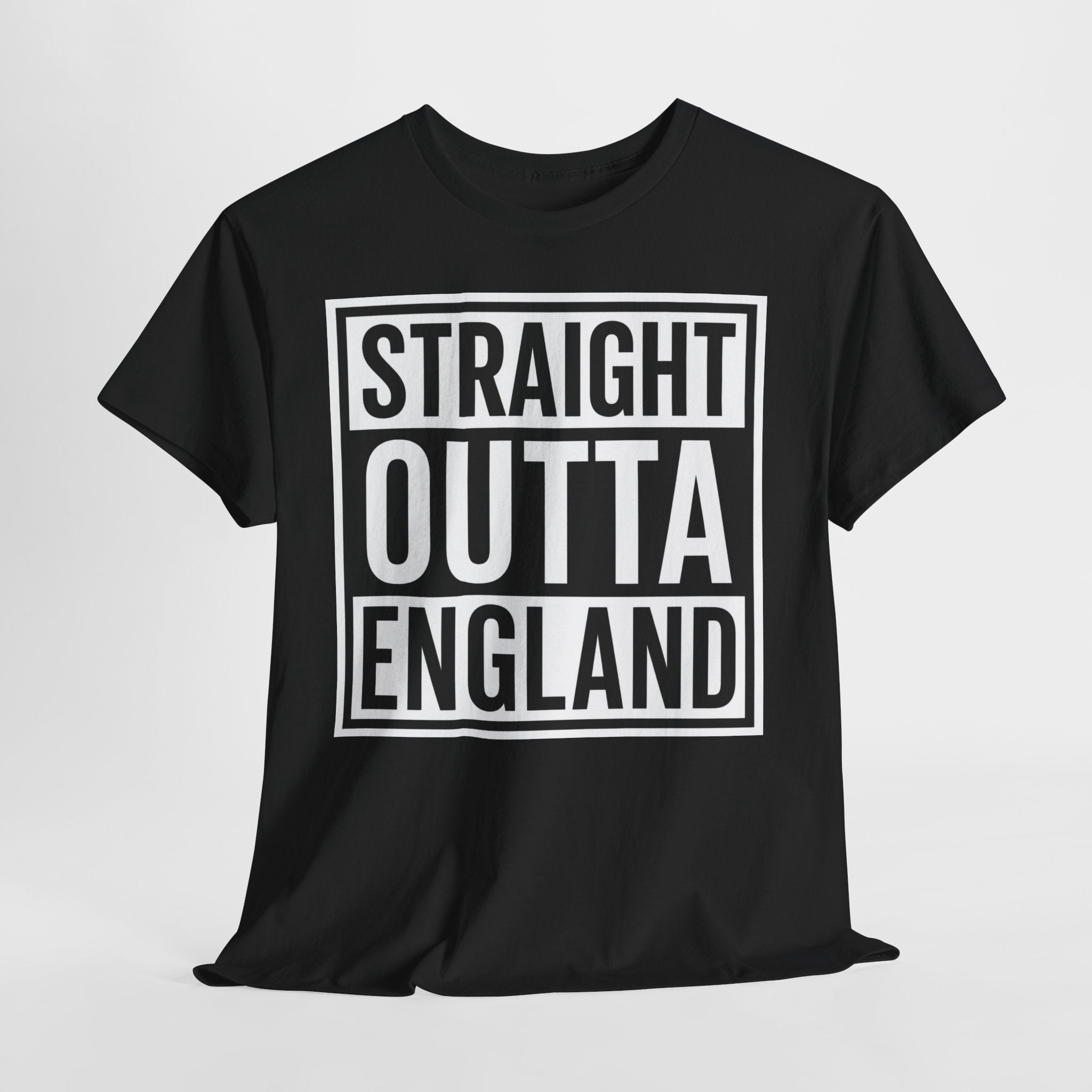 Straight Outta England T-Shirt — Bold Black Typography Tee for Brits & Expats