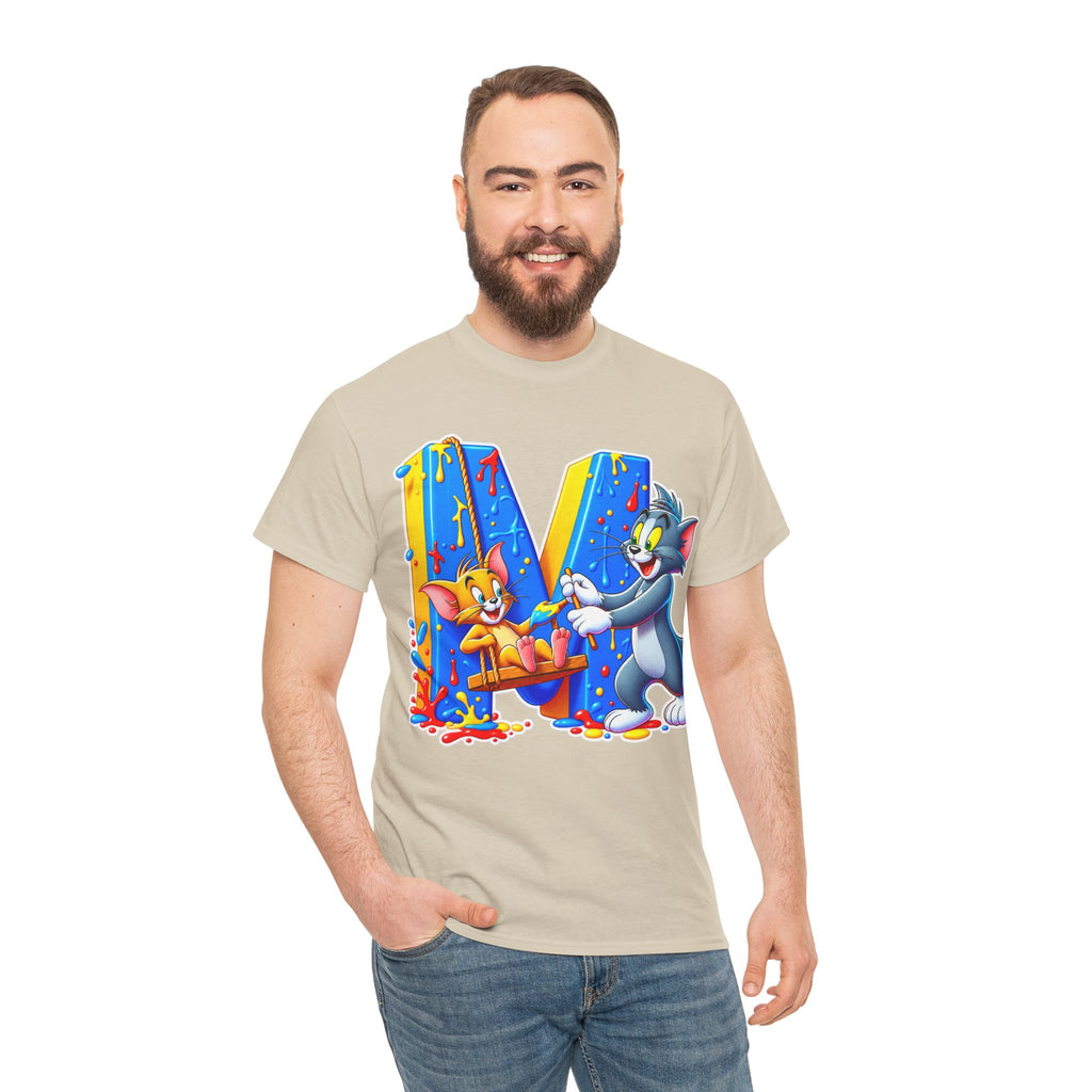 Tom & Jerry Letter M Cotton T-Shirt — Retro Cartoon Graphic Tee