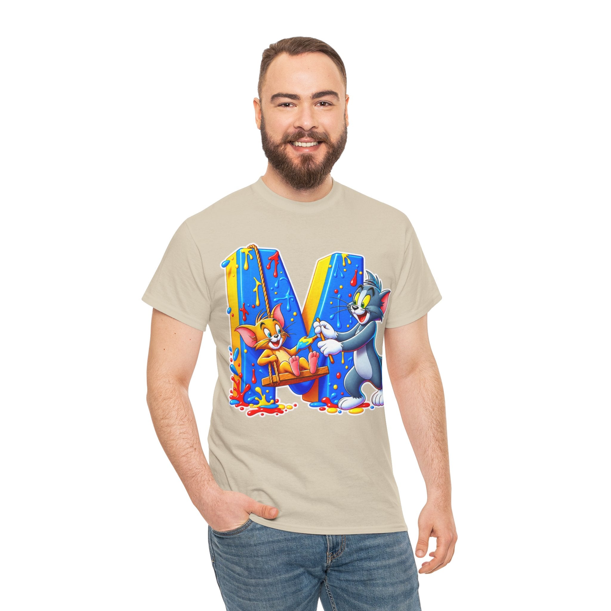 Tom & Jerry Letter M Cotton T-Shirt — Retro Cartoon Graphic Tee