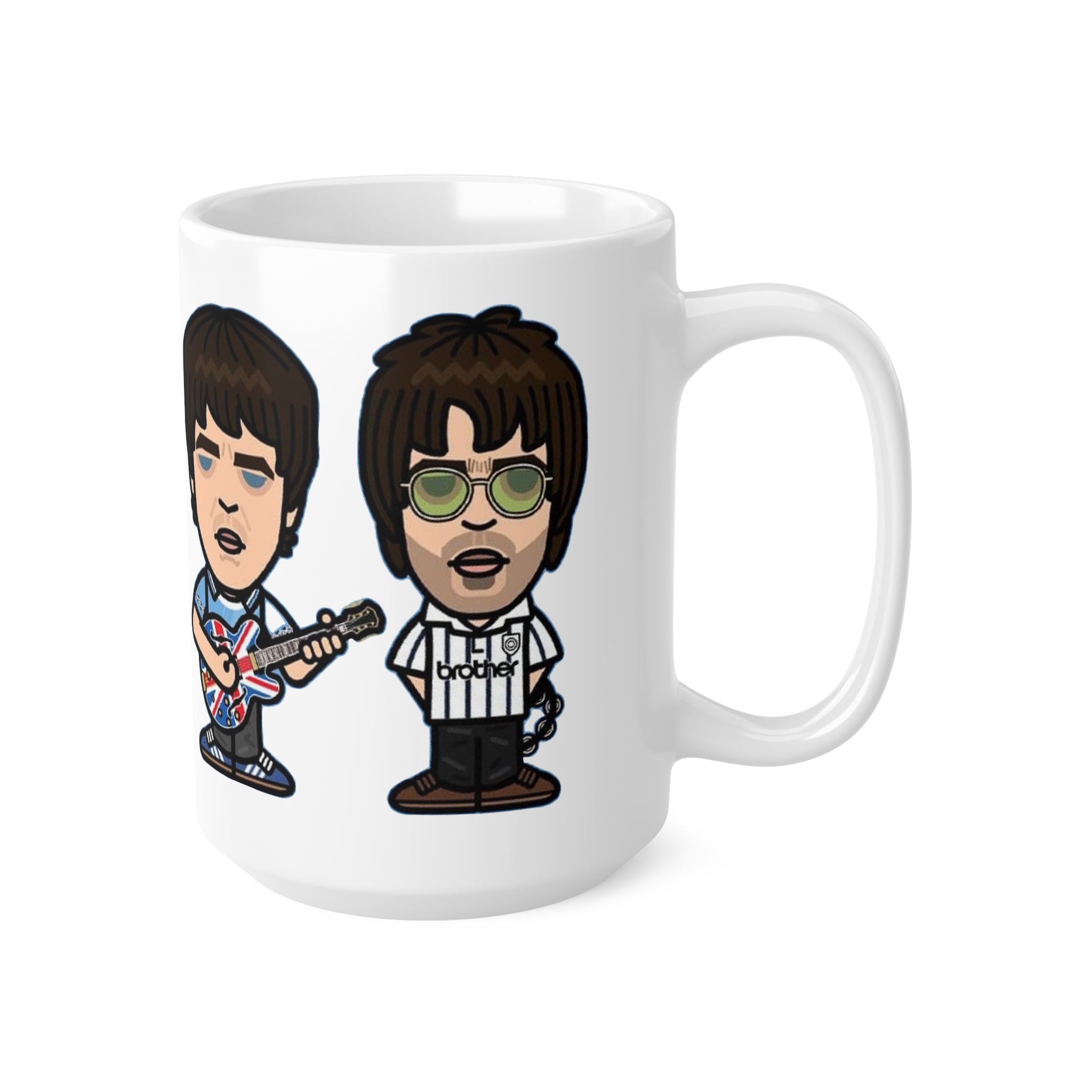 Oasis Cartoon Mug — Union Jack Guitar Character Ceramic Coffee Cup (11oz & 15oz)