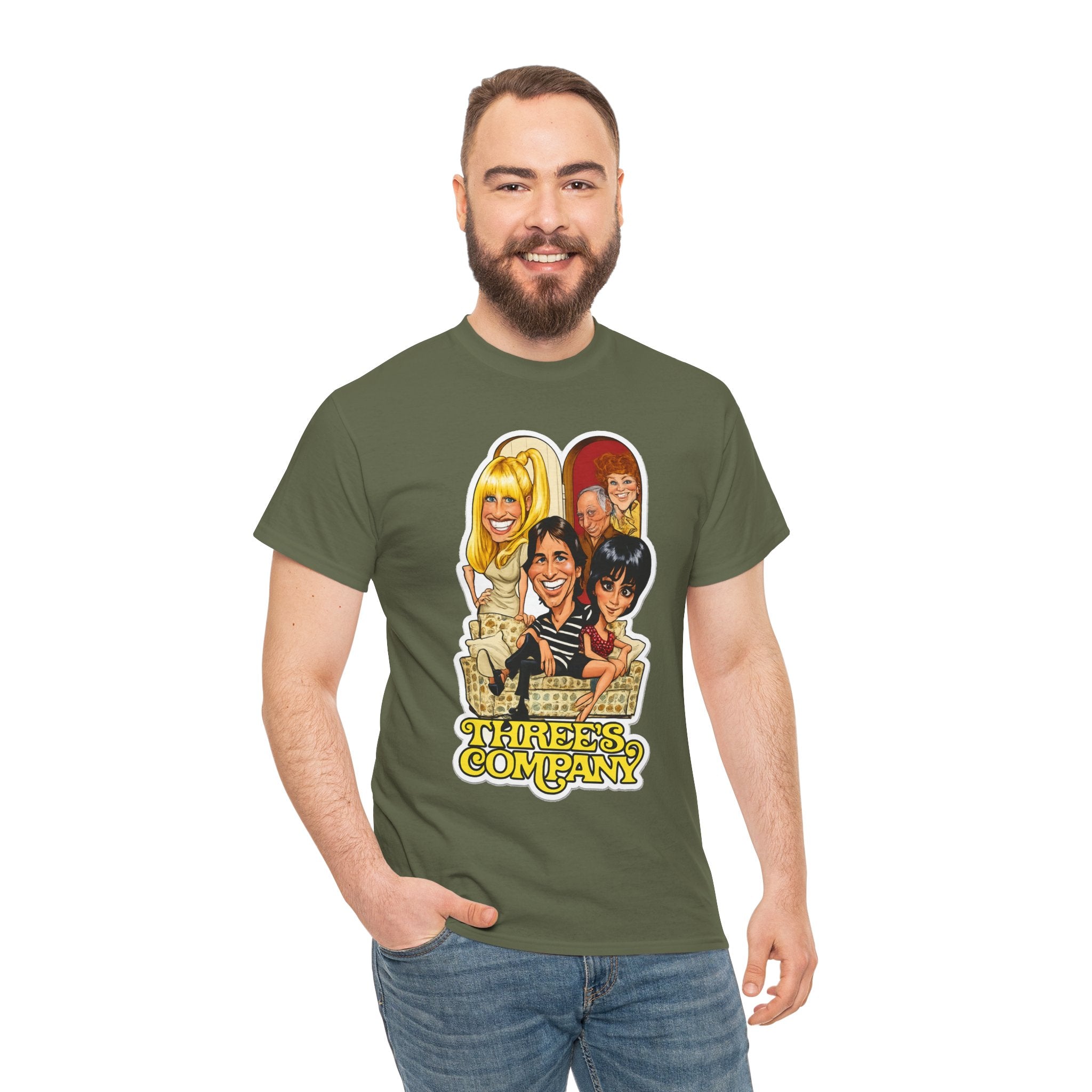 Three's Company Retro TV Tee — Vintage Sitcom Caricature T-Shirt