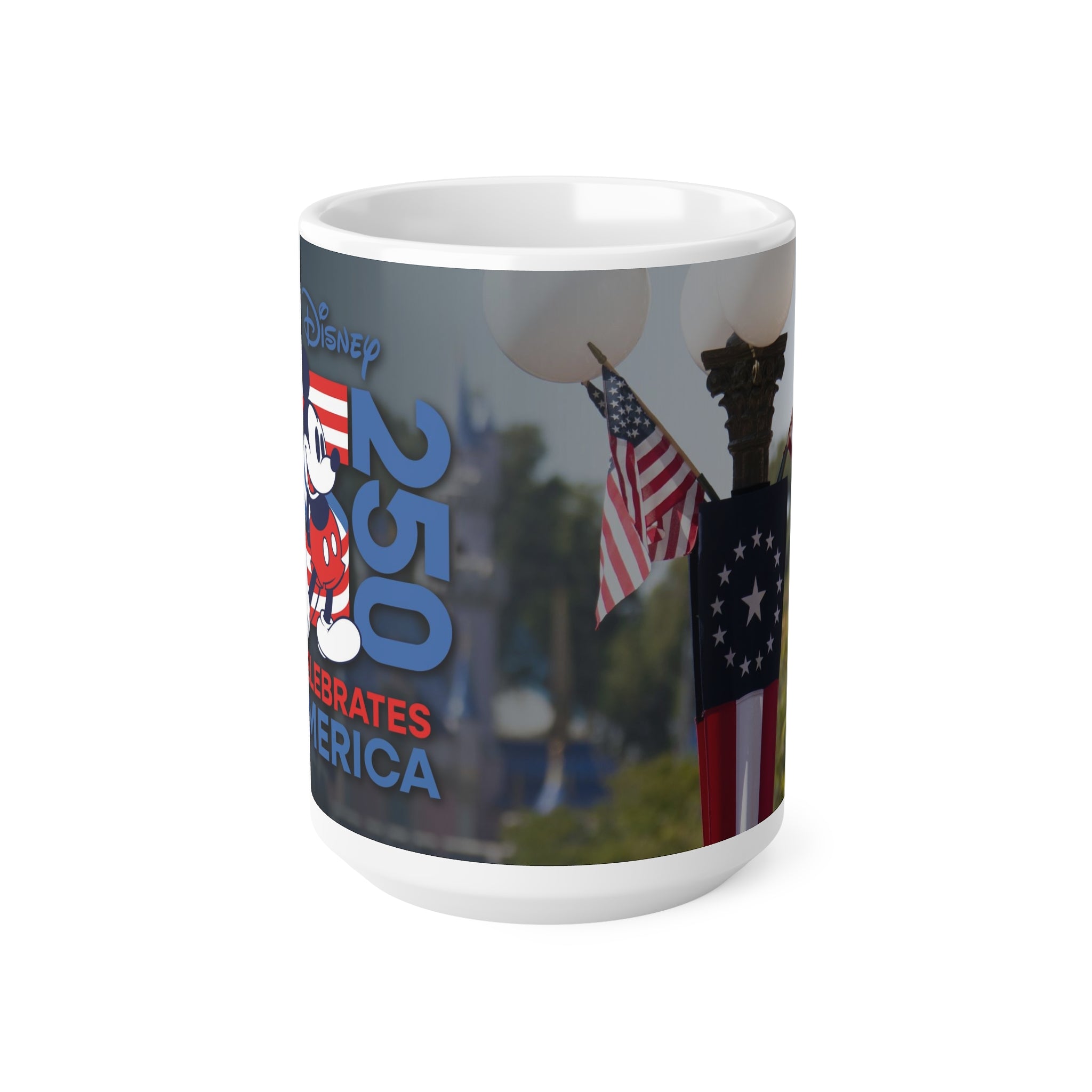 Disney Mickey 'Celebrates America' Flag Mug — Patriotic 11oz & 15oz Coffee Cup