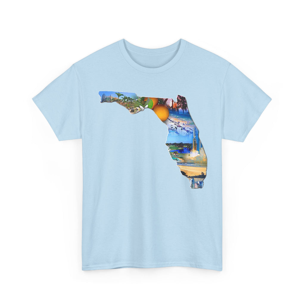 Florida State Shape T-Shirt — Scenic Beach & Sunset Map Tee